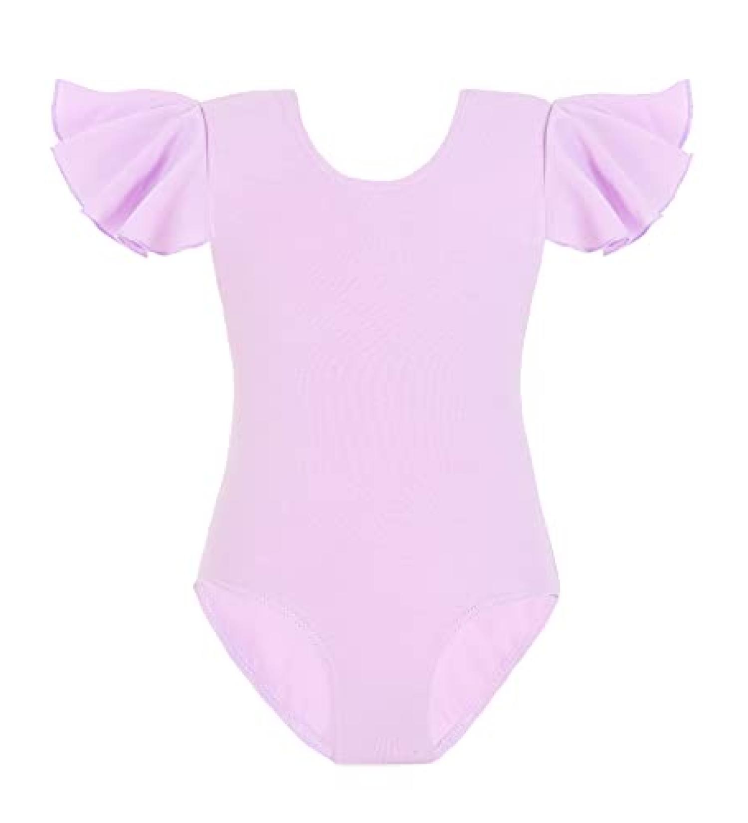 Domusgo Girls Ruffle Sleeve Ballet Gymnastics Leotard | Pink Black Purple | Size 3-4T - Buy Online on GoSupps.com