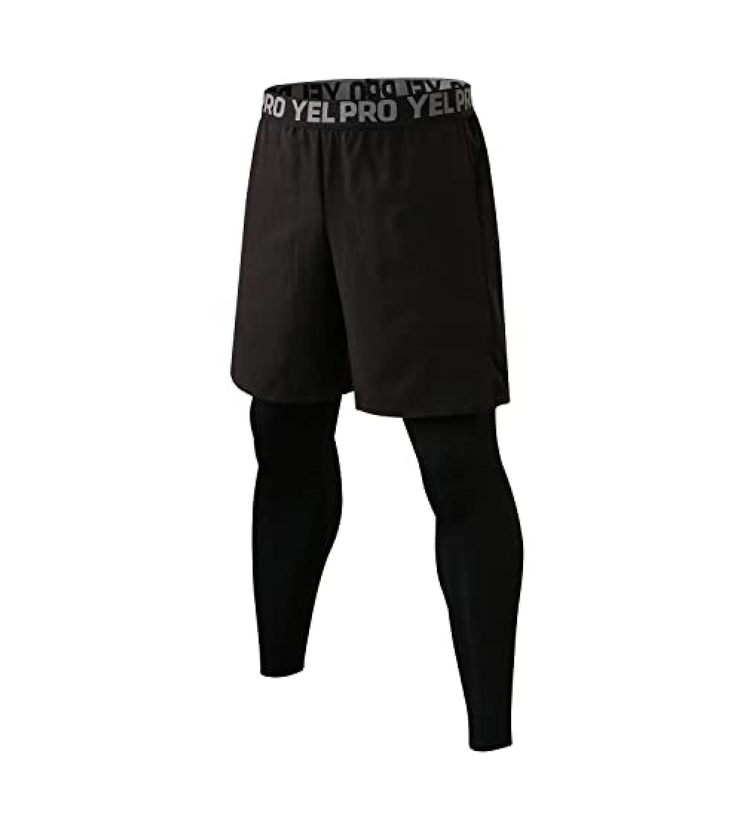 WRAGCFM Men's 2 in 1 Running Pants Shorts Tights Compression Workout Pants with Pocket - Black (Small) - Buy Online on GoSupps.com