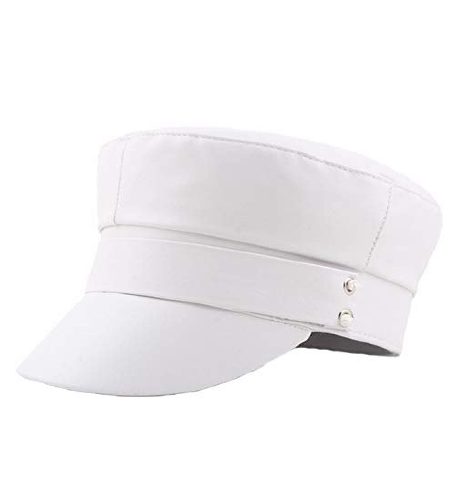 Women Yacht Captain Sailor Hat PU Newsboy Cabbie Baker Boy Peaked Beret Cap White