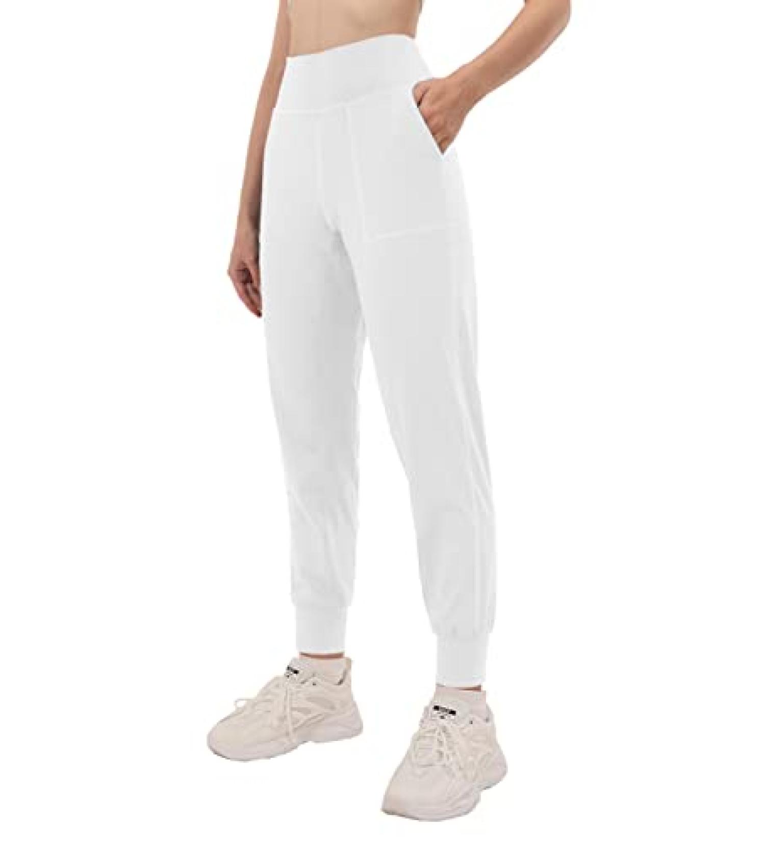 Rosemmetti Women's High Waist Tapered Joggers - White | Perfect for Workout, Yoga, and Running - Buy Online on GoSupps.com