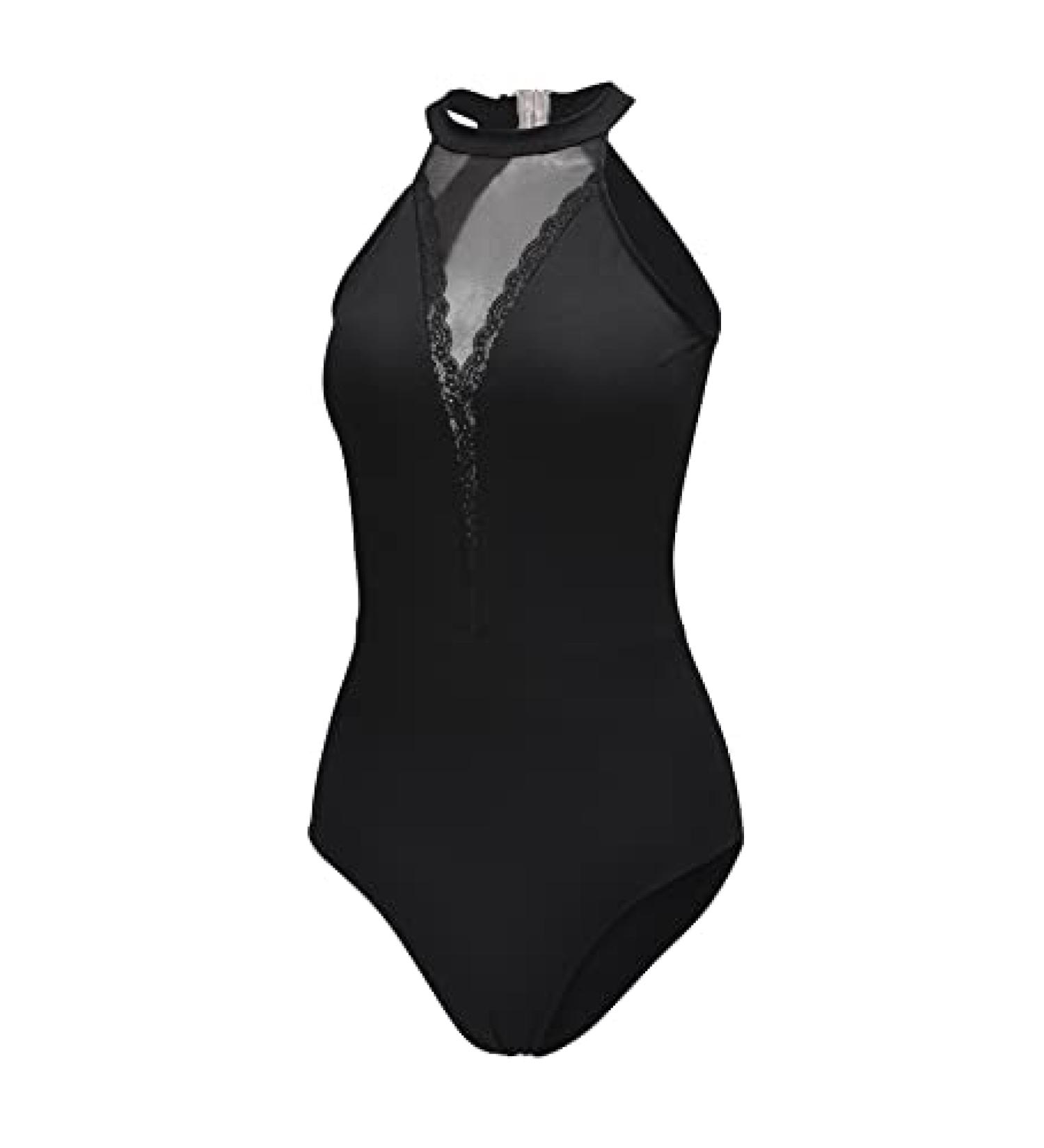 Dance Elite Grand Crew Neck Leotard with Mesh and Lace - Women's Ballet Dance Adult XL Black - Buy Online on GoSupps.com