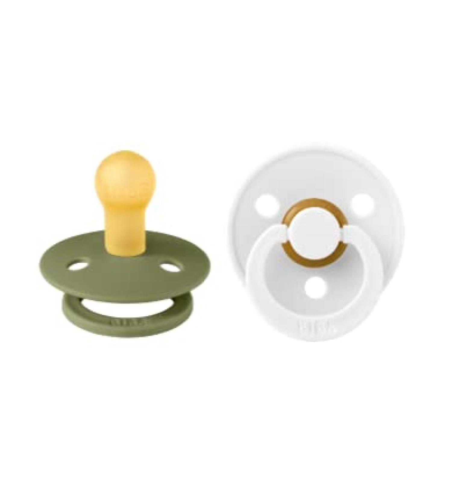 BIBS Natural Rubber Baby Pacifier Set | Made in Denmark | Olive/White | BPA-Free Soothers | Size 0-6 Months - Buy Online on GoSupps.com