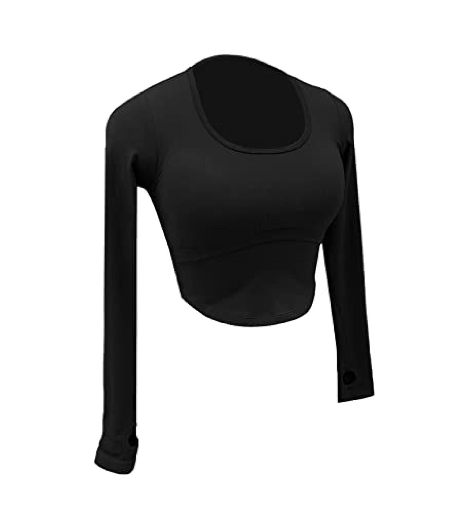 ECUPPER Women's Long Sleeve Open Back Workout Crop Top with Thumb Hole and Padded Tank Top - Black, Small - Buy Online on GoSupps.com