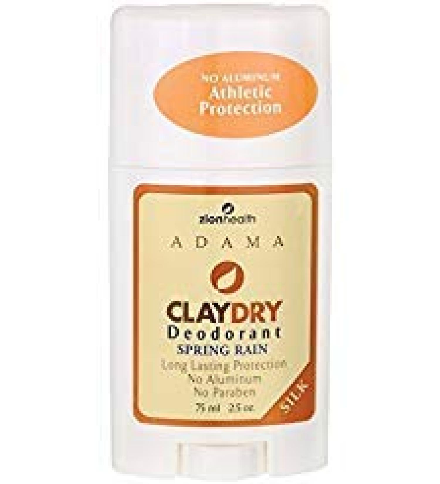2 Pack Adama Claydry Deodorant Spring Rain Zion Health 2.5 oz Stick