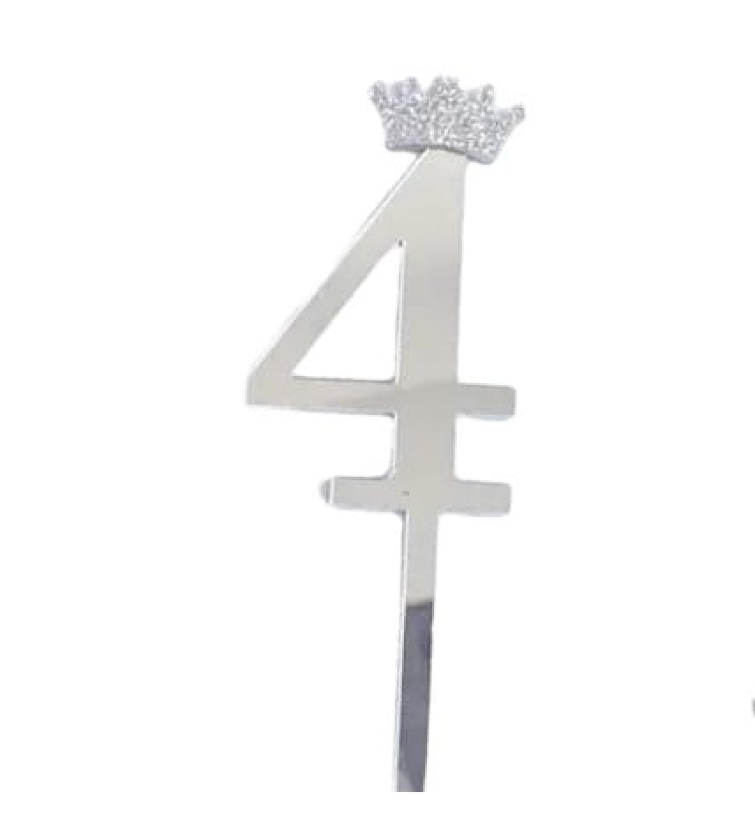 Number 4 Four Silver Acrylic Number Cake Topper - Celebrate with Sparkling Elegance - Available in Gold or Silver