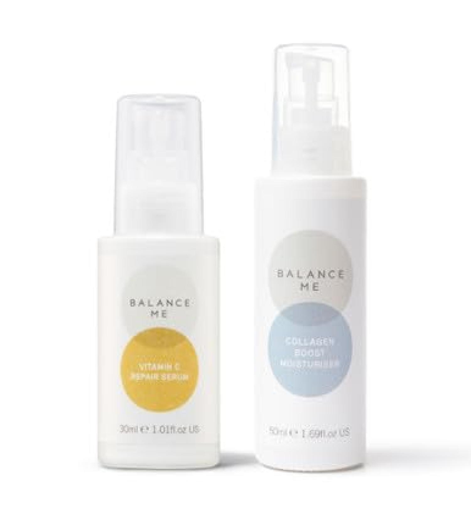 Balance Me Hydrate + Glow Bio-Active Skincare Duo - Vitamin C Repair Serum & Collagen Boost Moisturizer - Vegan & Cruelty-Free - Smooth Complexion & Reduce Hyperpigmentation - Buy Online on GoSupps.com