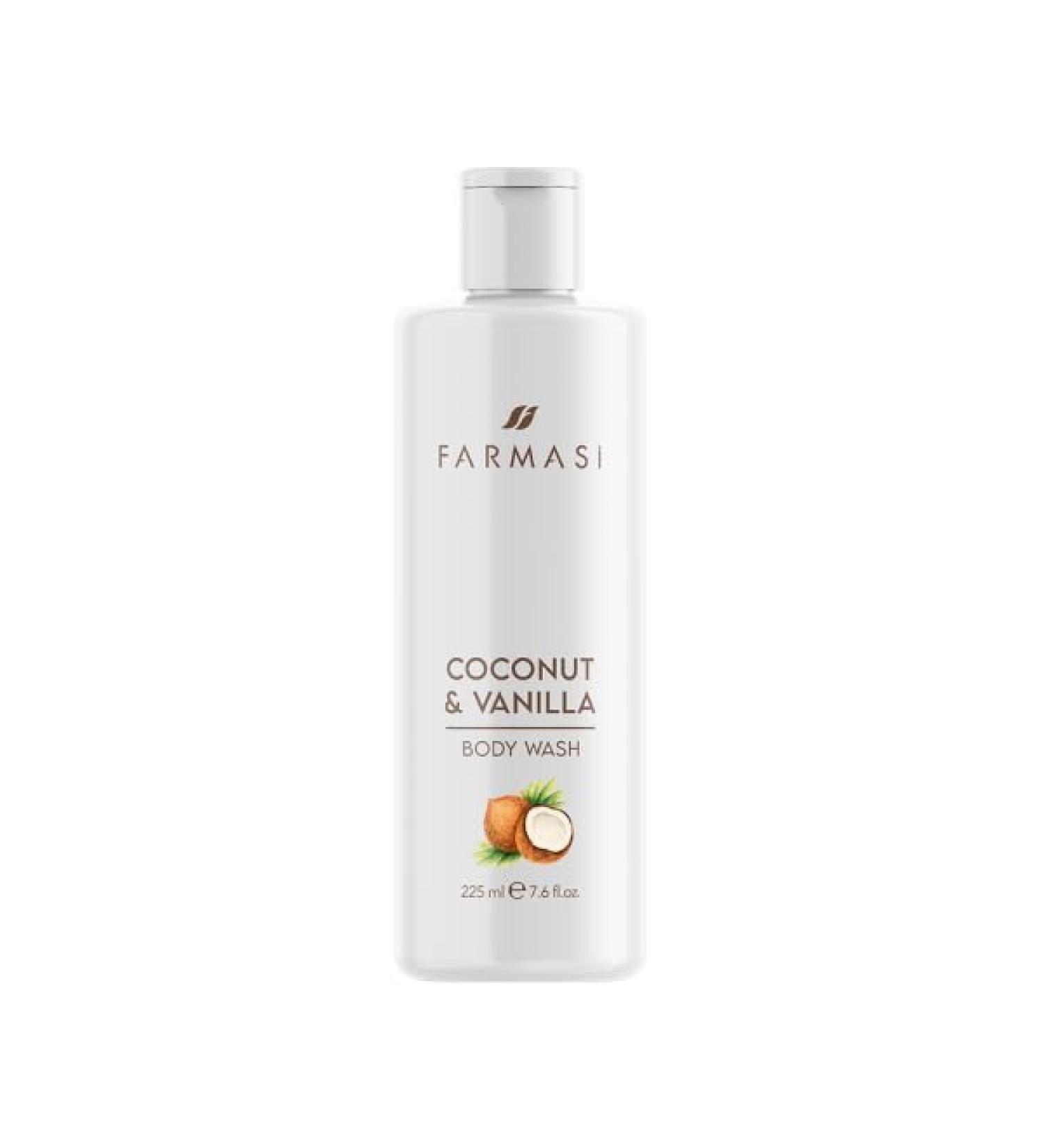 FARMASi Shower Gel Coconut and Vanilla 225ml/7.61flOz - Refreshing Hydrating Tropical Scent Gentle Cleansing Daily Use Luxurious Lather