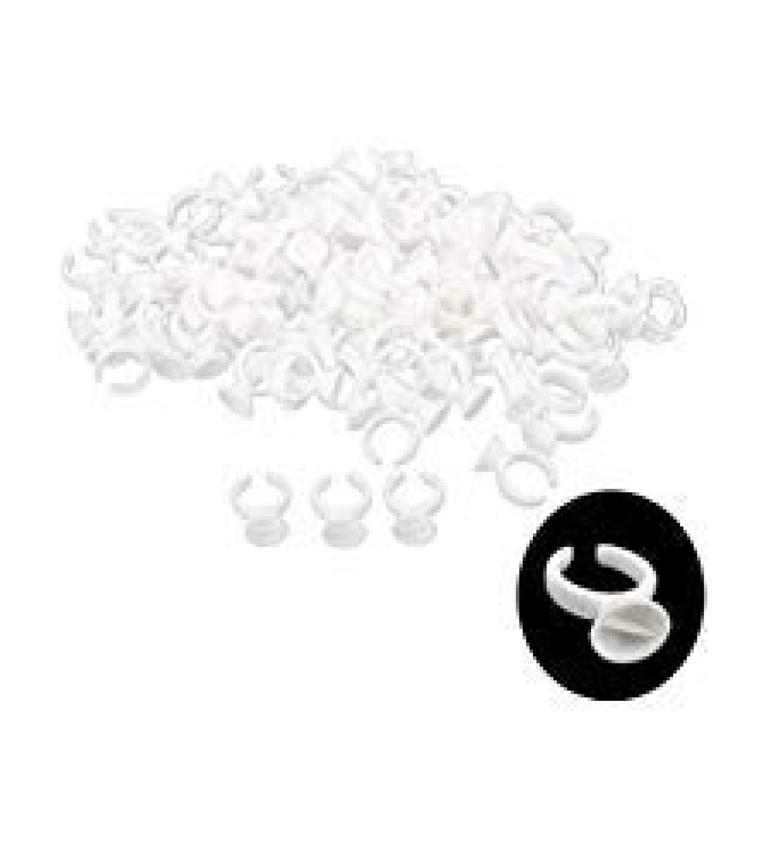 yueton 100Pcs 2 Slot Disposable Plastic Nail Art Tattoo Glue Pallet Holder Eyelash Extension Rings Adhesive Pigment Holders Finger Hand Beauty Tools