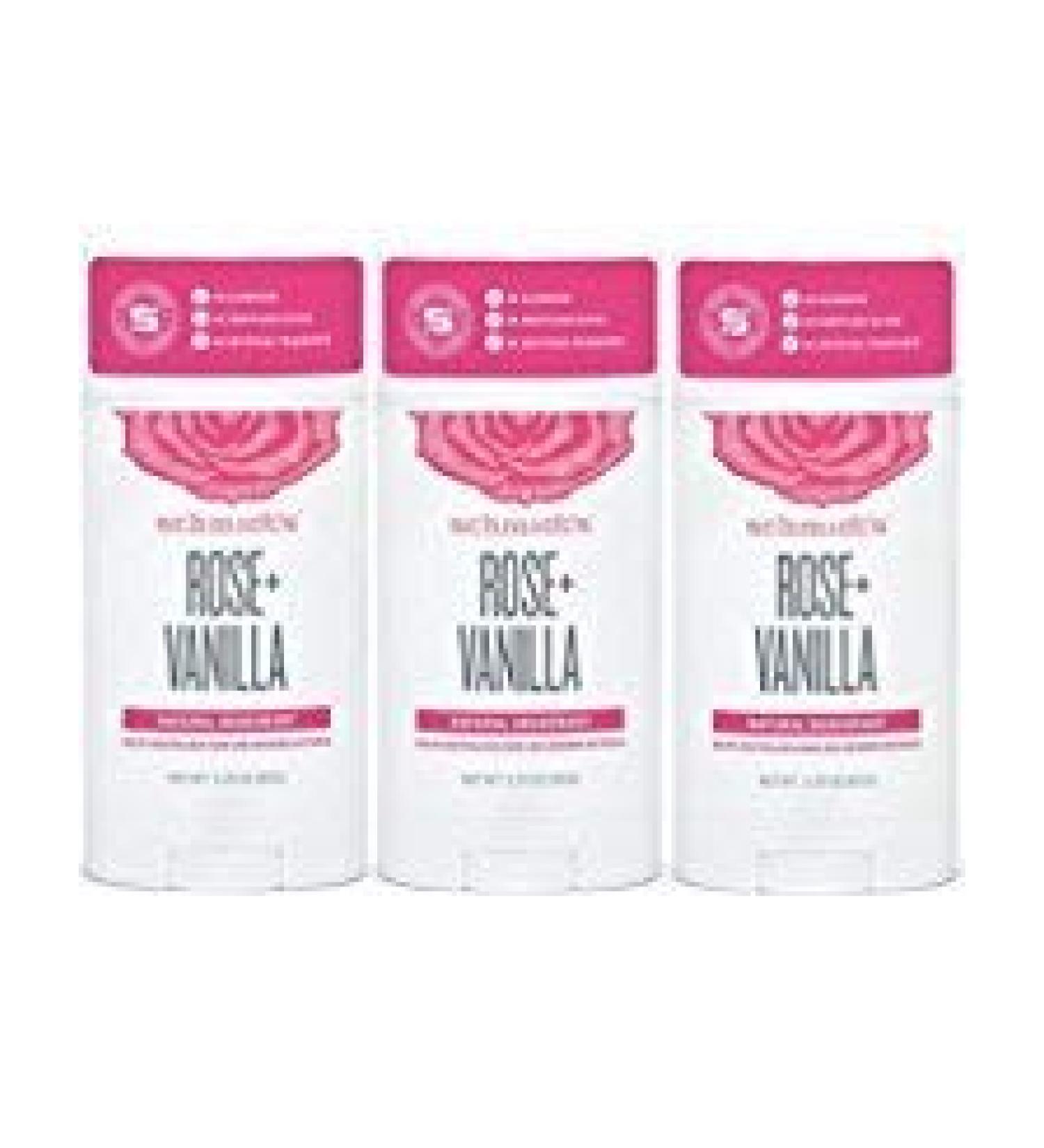 Natural Deodorant No Aluminum. No Artificial Fragrance Certified Vegan and Cruelty Free (Rose- Vanilla 3 Pack)