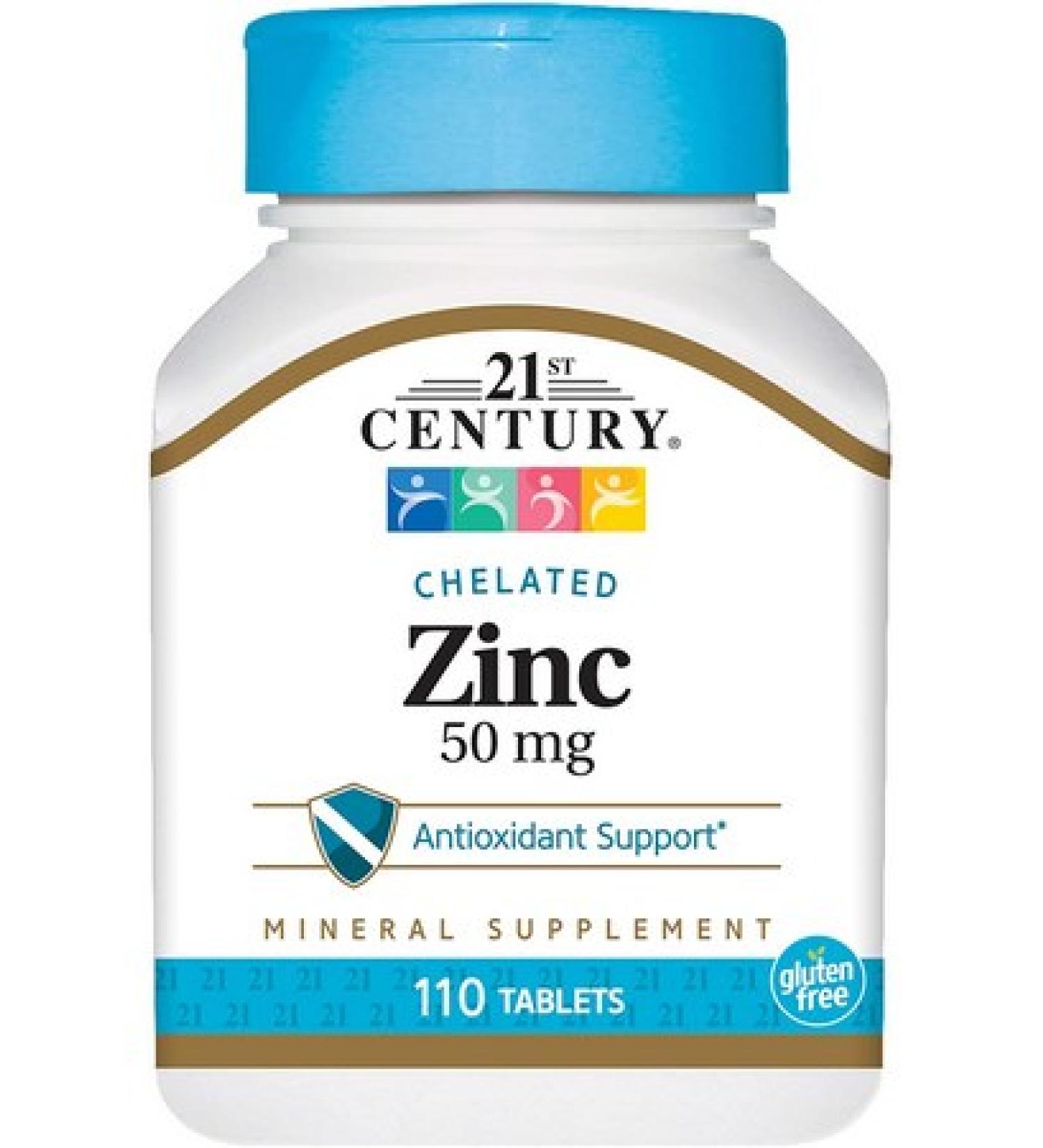 21st Century Zinc Chelated 50 mg - 110 Tablets for Immune Support & Zinc Supplement - Buy Online on GoSupps.com