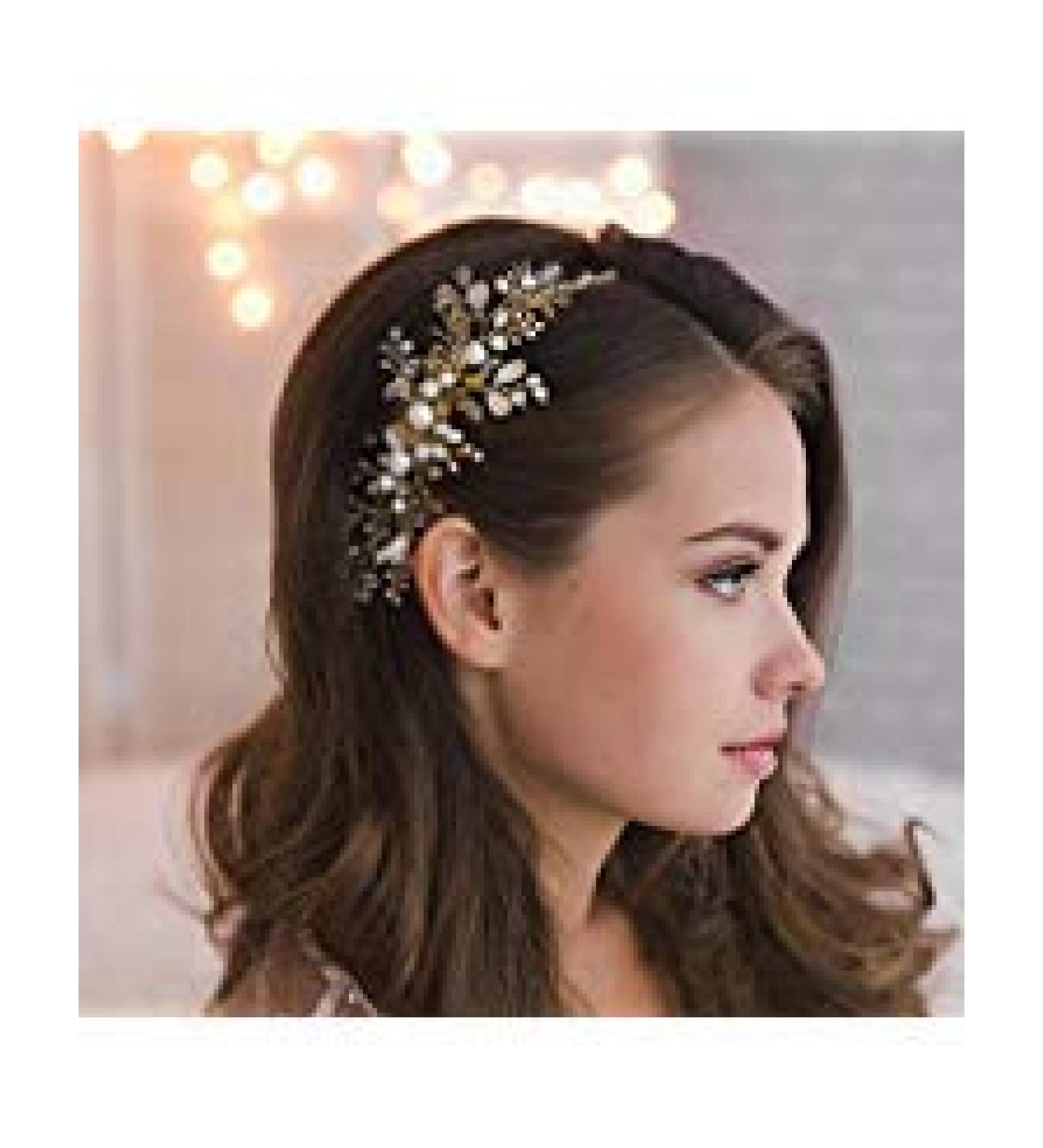 Kercisbeauty Wedding Bridal Bridesmaids Flower Girl Crystal and Pearl Side Hair Comb Slide Headpiece Long Curly Bun Hair Accessories for Prom (Rose Gold)