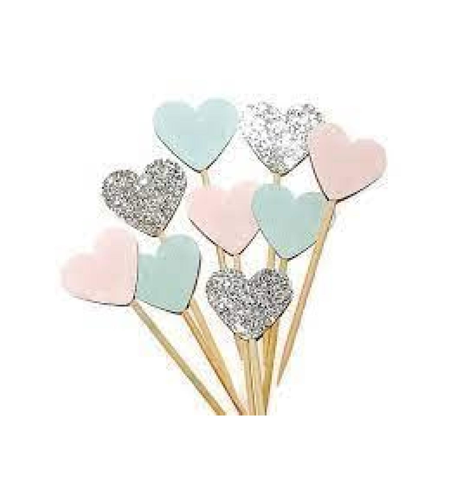 Dreams 12 Gold GlitterHeart Cupcake Toppers with Pink White & Gold. Wedding Bridal Shower Party Engagement.
