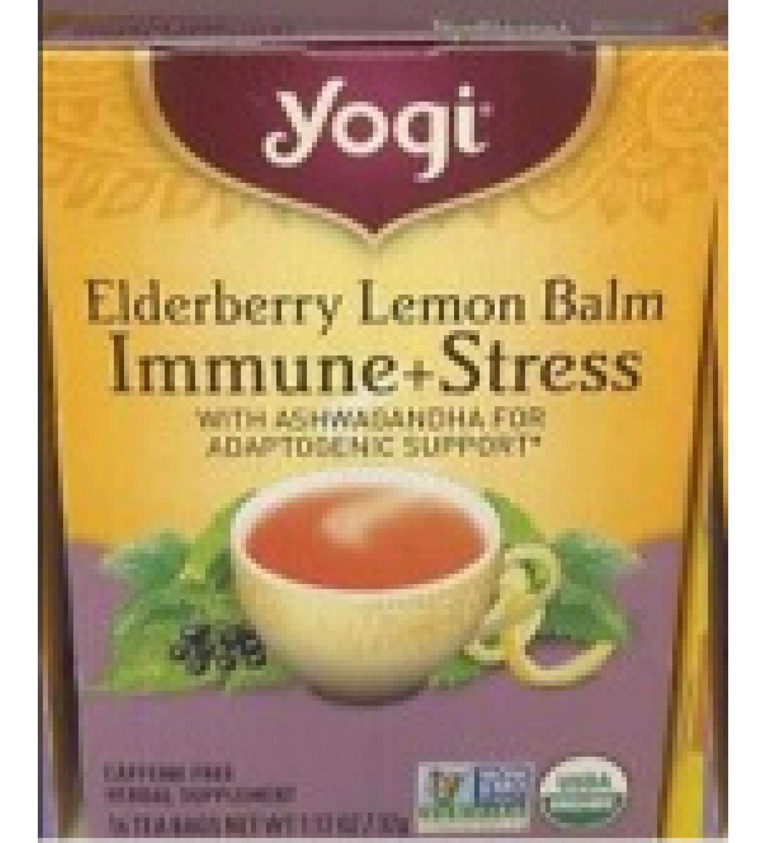 Yogi Tea Elderberry Lemon Balm Immune + Stress Caffeine Free 16 Tea Bags 1.12 oz (32 g)