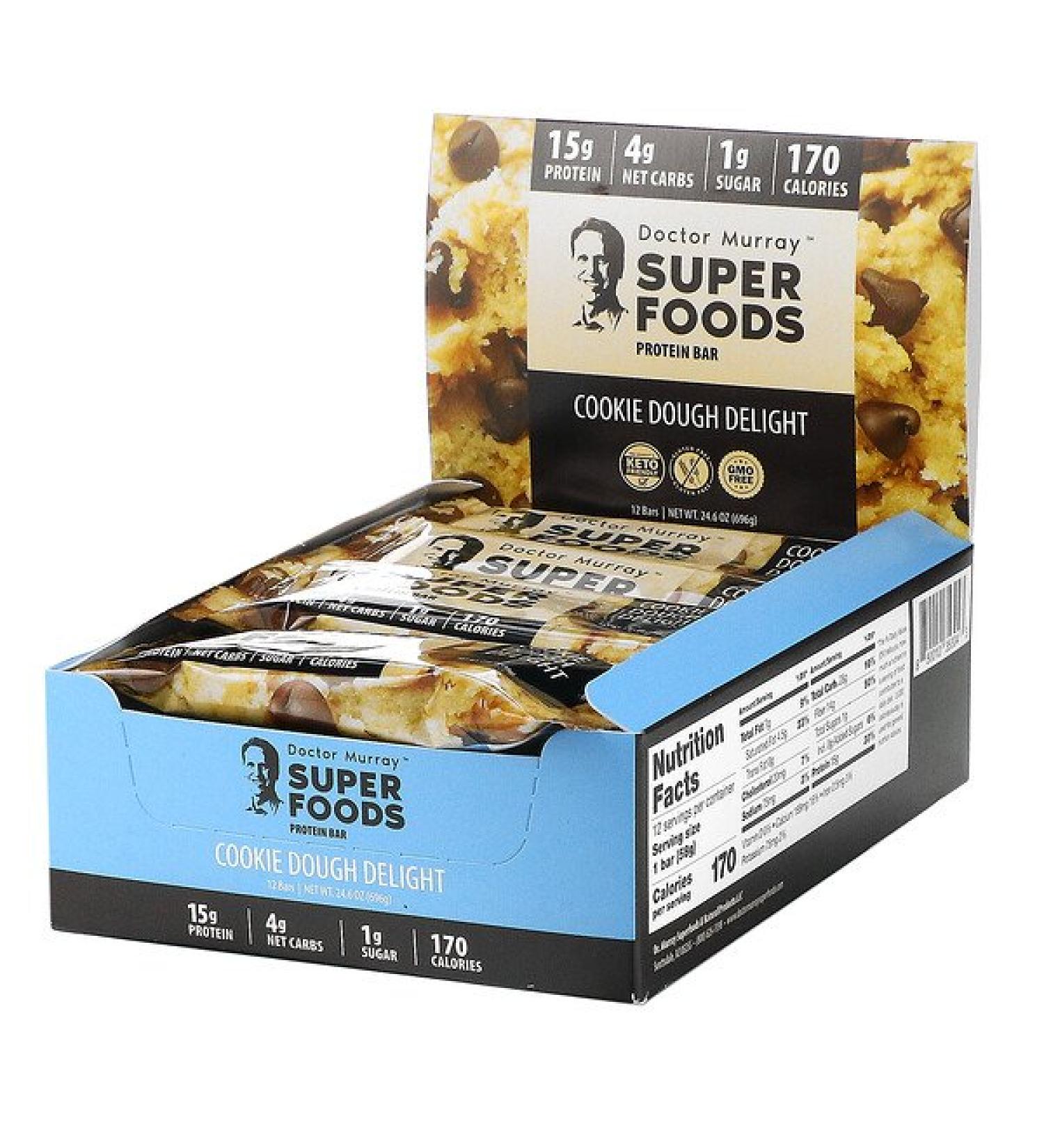 Dr. Murray's Superfoods Protein Bars Cookie Dough Delight 12 Bars 2.05 oz (58 g) Each