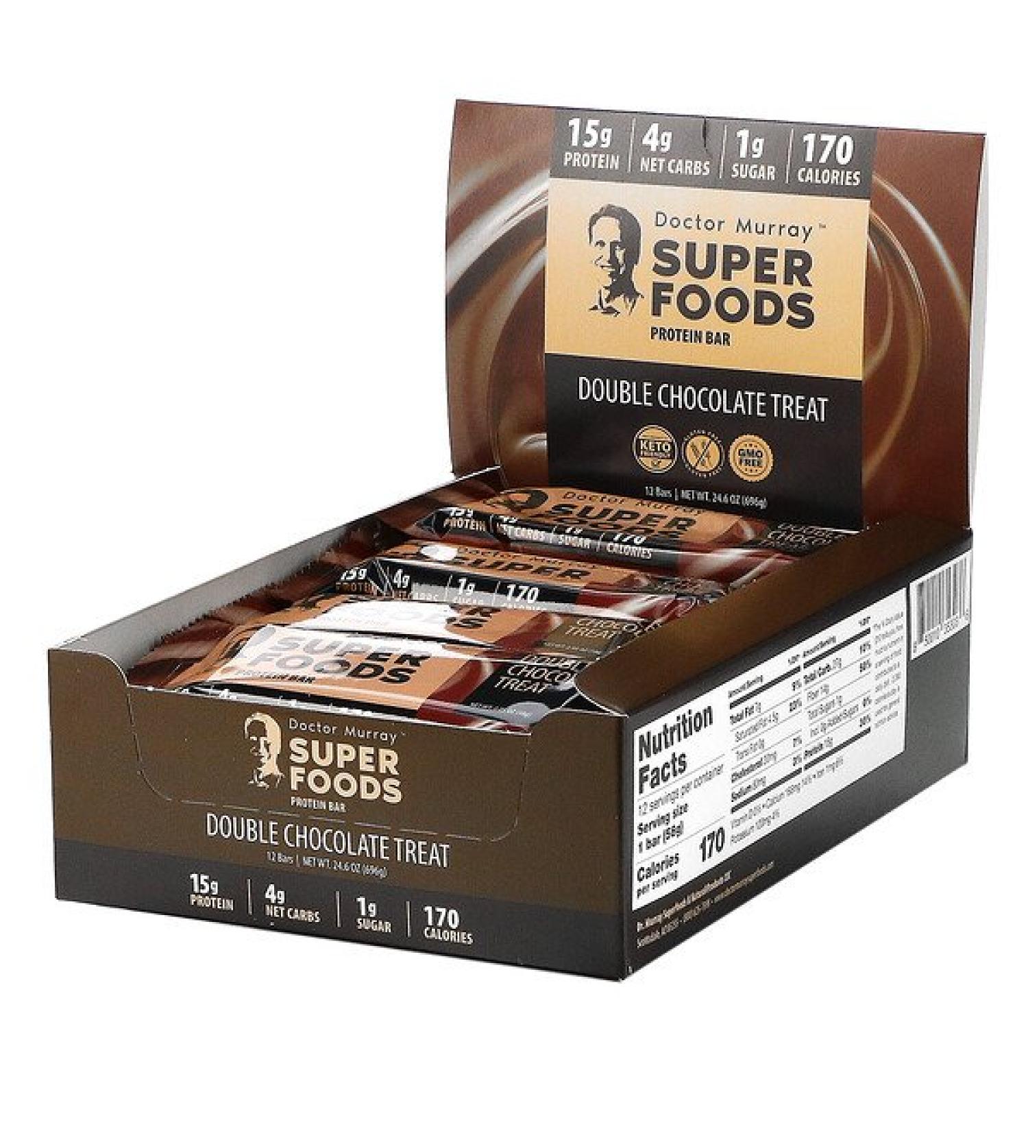 Dr. Murray's Superfoods Protein Bars Double Chocolate Treat 12 Bars 2.05 oz (58 g) Each