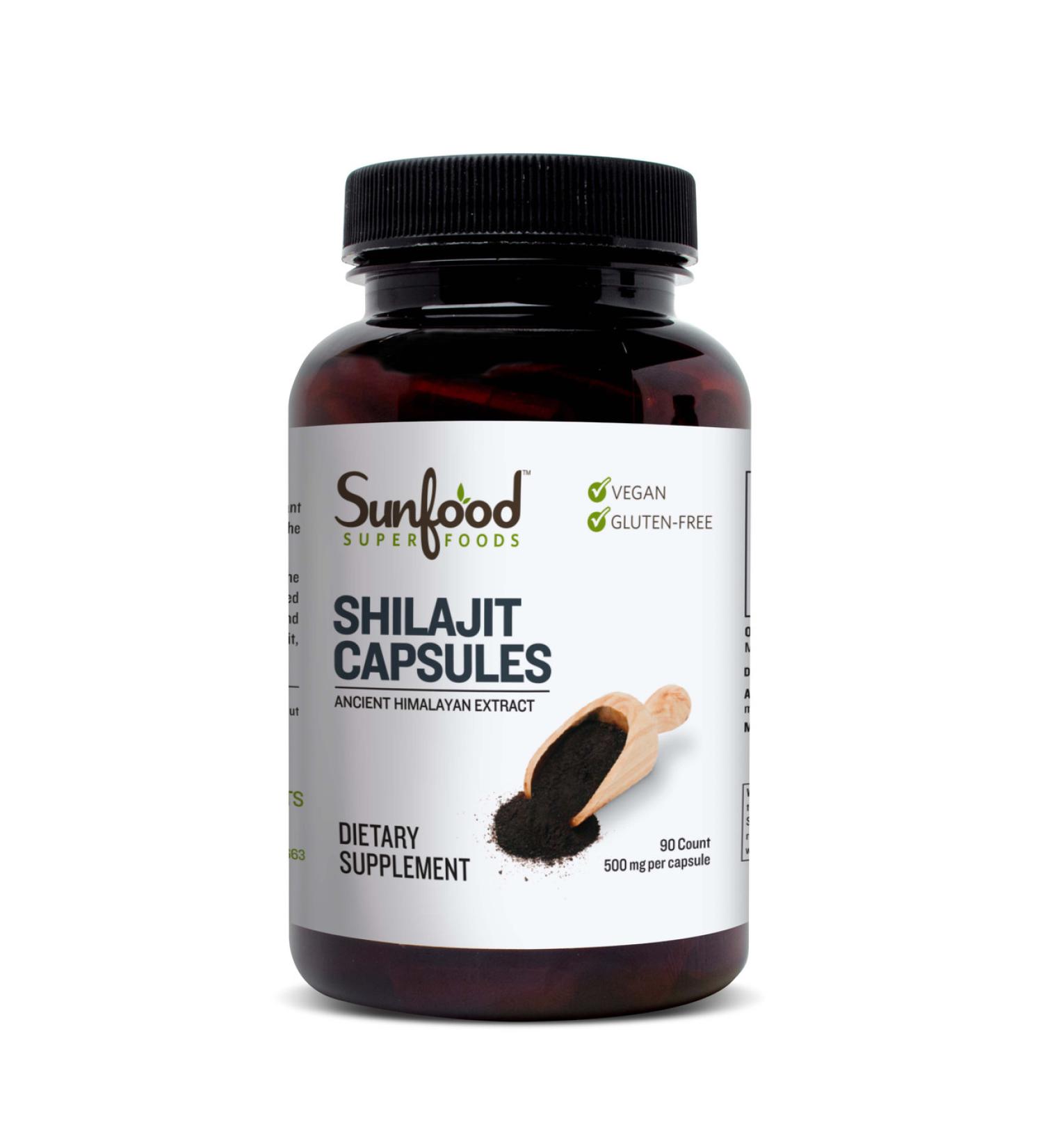 Buy Sunfood Raw Shilajit Capsules 500mg - 90 Count for Energy & Wellness - Buy Online on GoSupps.com