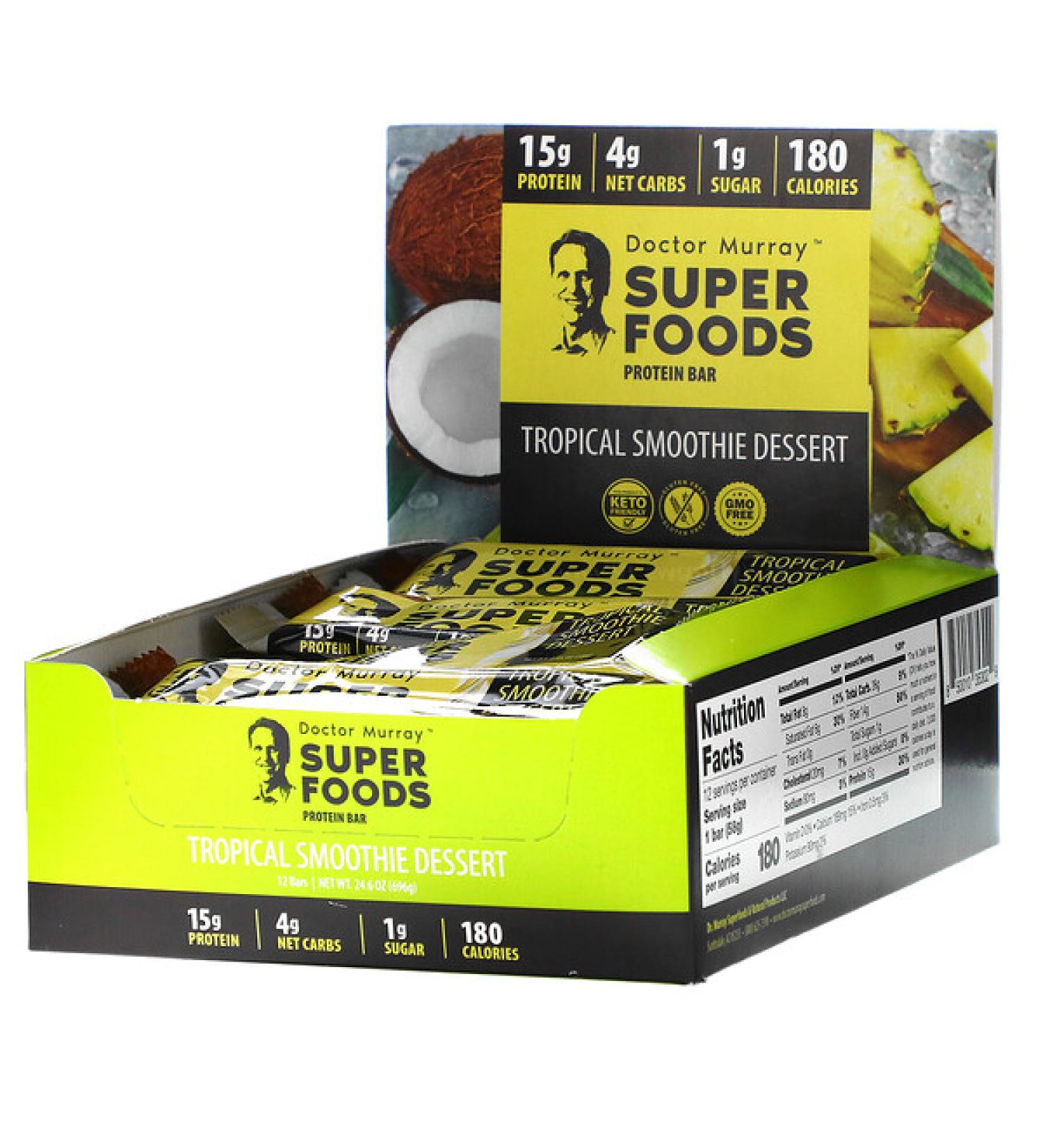Dr. Murray's Superfoods Protein Bars Tropical Smoothie Dessert  12 Bars 2.05 oz (58 g) Each