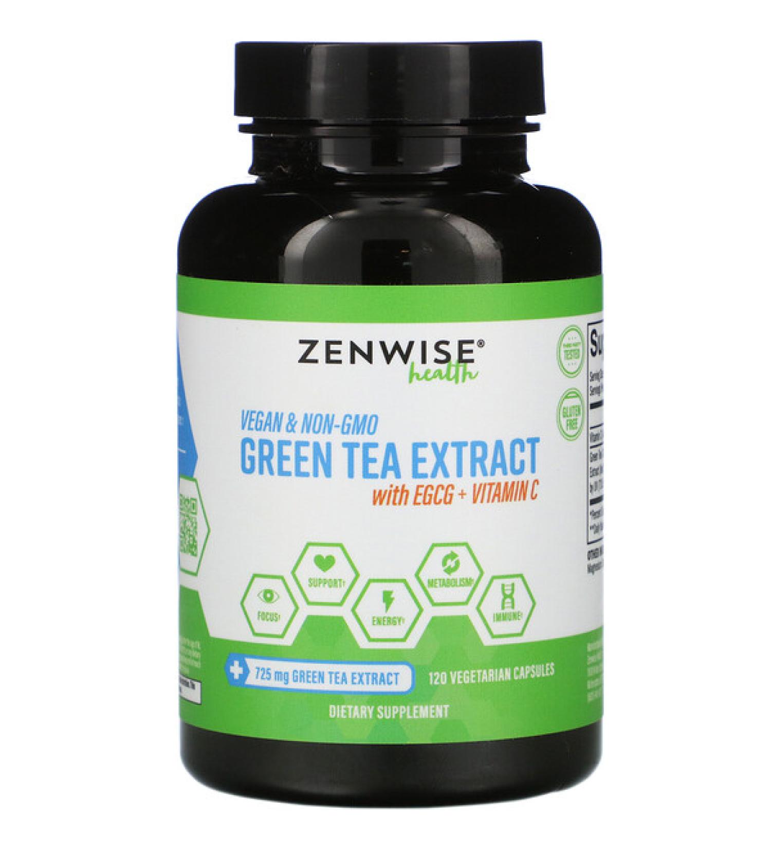 Zenwise Health Green Tea Extract with EGCG + Vitamin C 120 Vegetarian Capsules