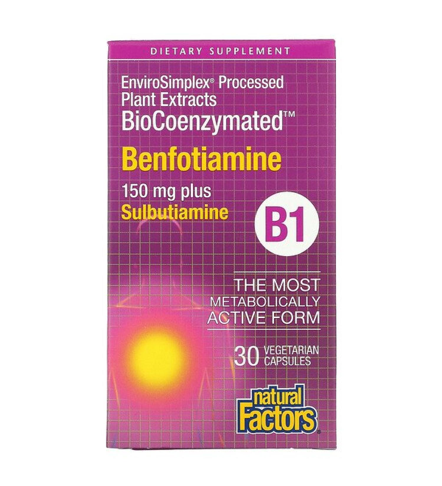 Buy Natural Factors BioCoenzymated B1 Benfotiamine Plus Sulbutiamine 150mg - 30 Vegetarian Capsules - Buy Online on GoSupps.com