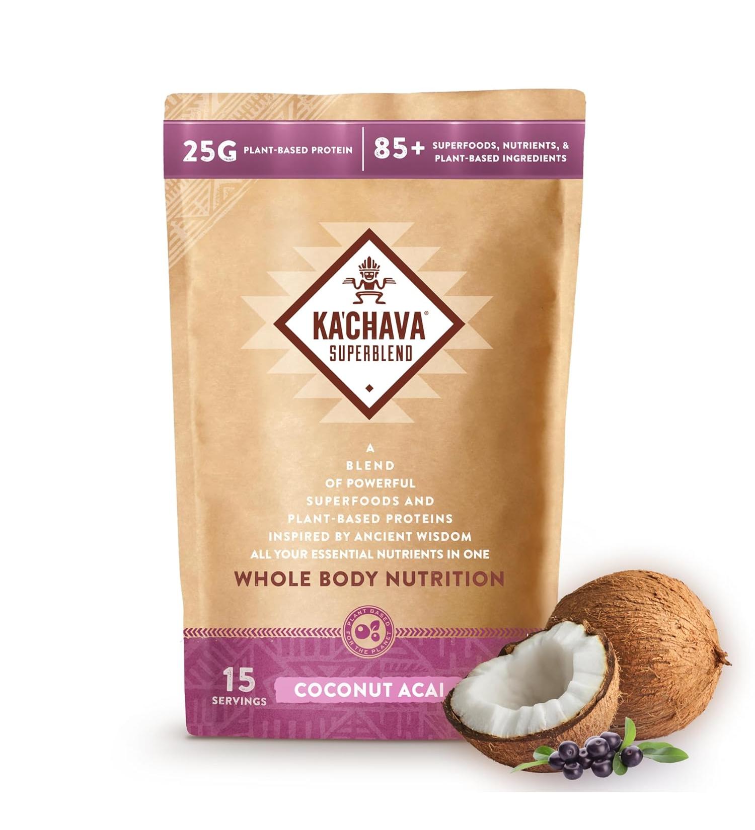 Ka'Chava KaChava Meal Replacement Shake - A Blend of Organic Superfoods and Plant-Based Protein - The Ultimate All-In-One Whole Body Meal. 15 meals per bag. (Coconut Acai) 1 - Buy Online on GoSupps.com