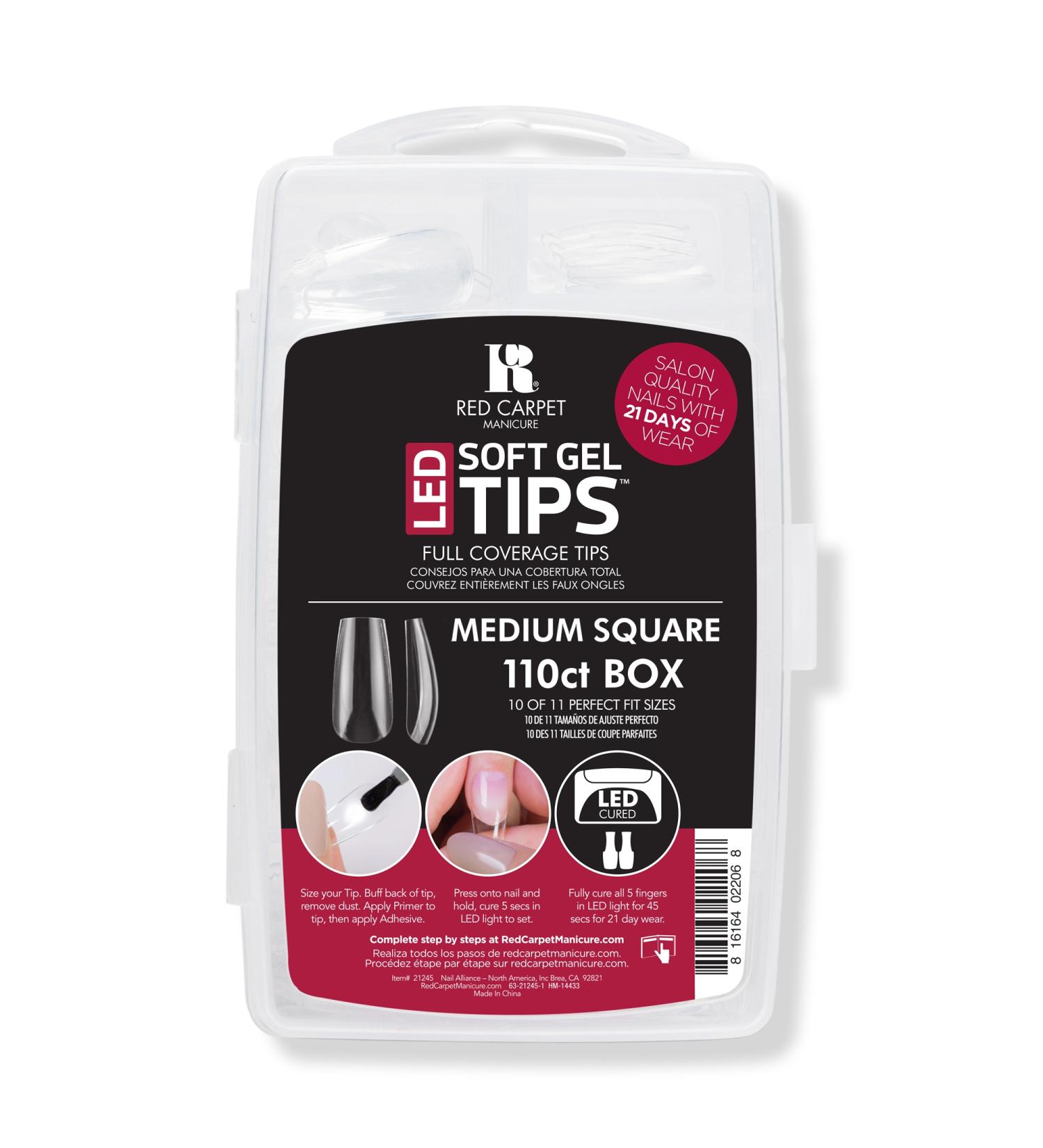 Red Carpet Manicure LED Soft Gel Medium Square Nail Tips 110 ct