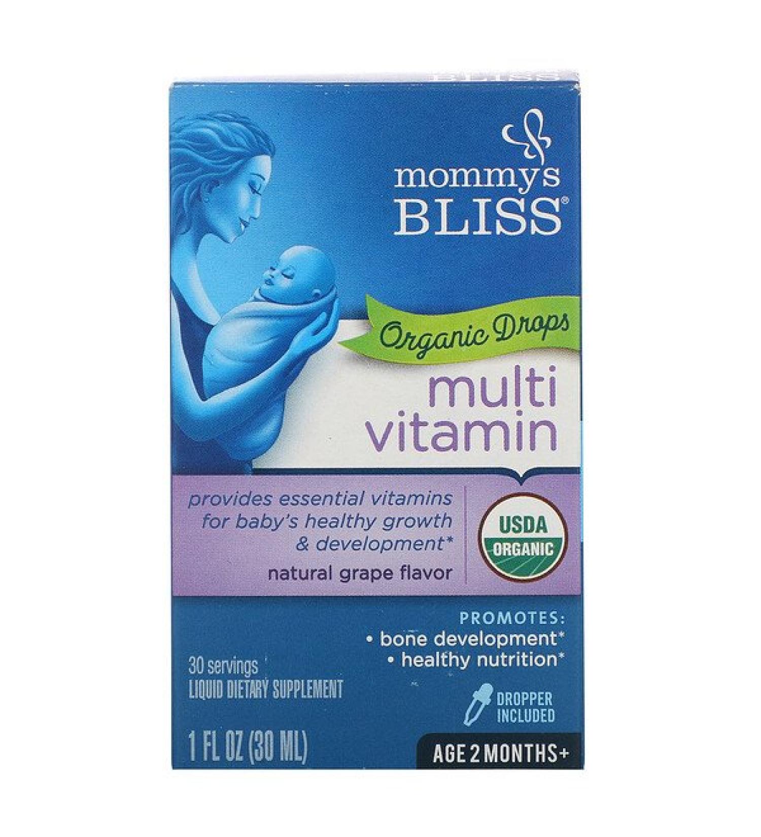 Mommy's Bliss Multivitamin Organic Drops 2 Months+ Natural Grape Flavor  1 fl oz (30 ml)