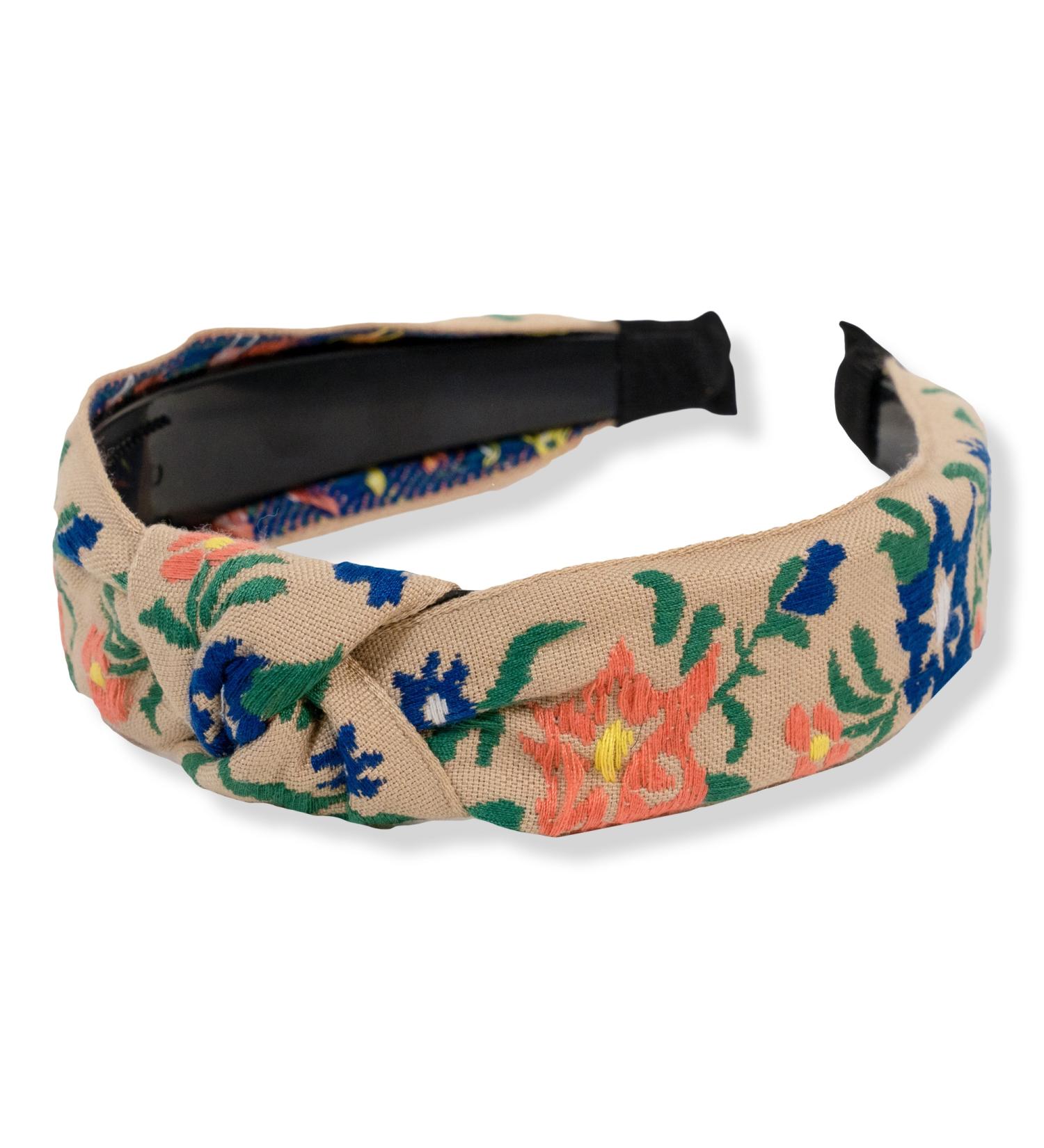 Locks & Mane Embroidered Floral Headband Coral