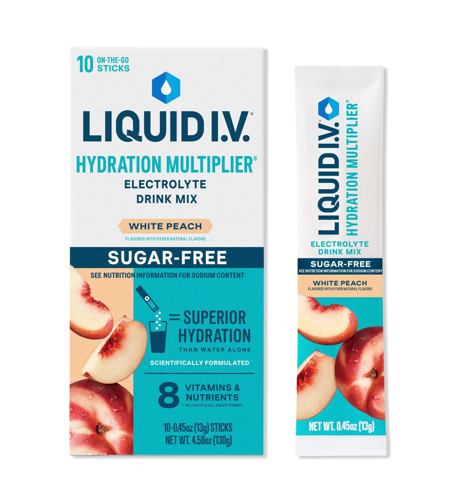 LIQUID I.V. Hydration Multiplier Electrolyte Drink Mix Sugar Free White Peach 10 ct - Discover Premium Quality Shop now! - Buy Online on GoSupps.com
