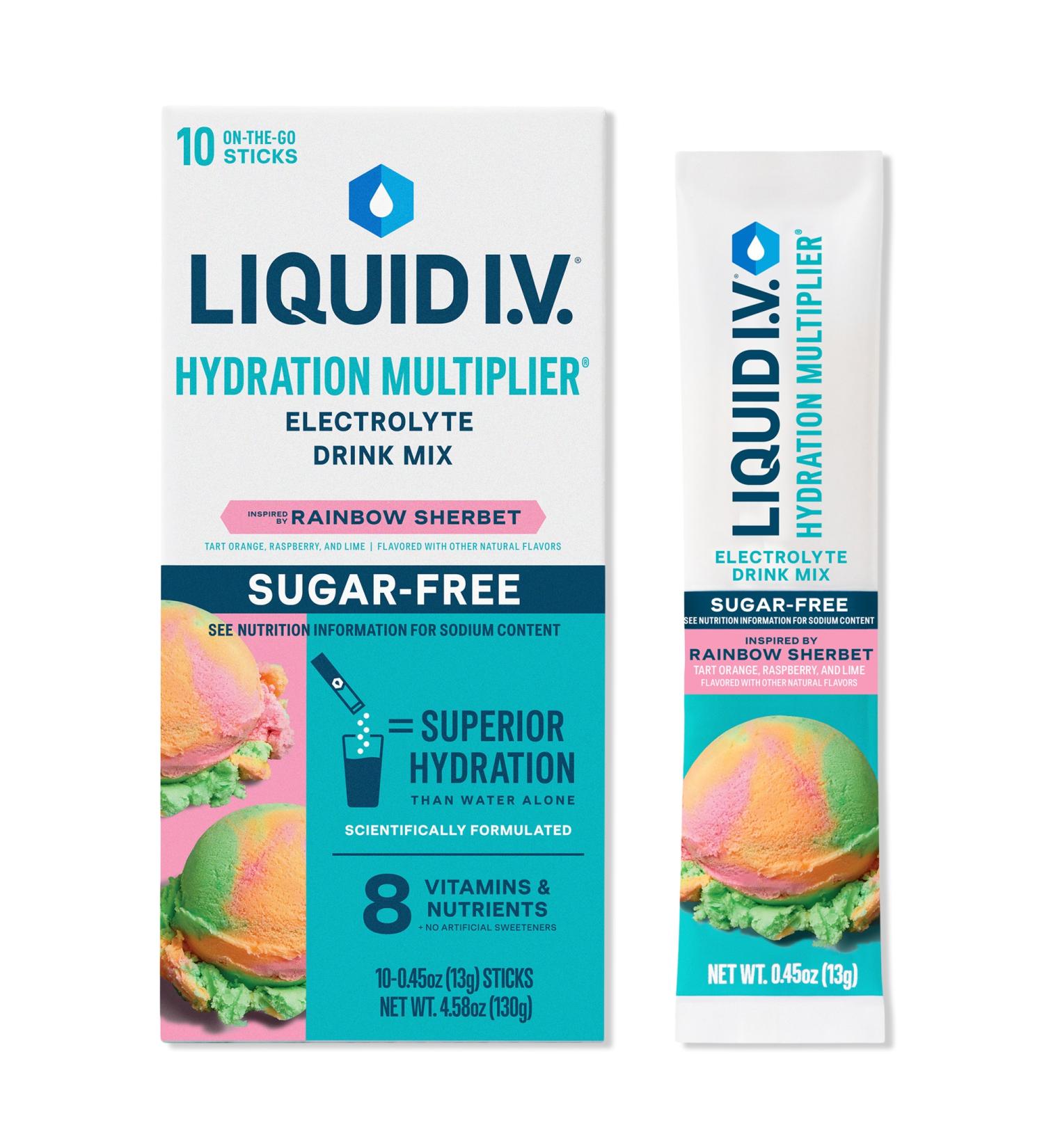 LIQUID I.V. Hydration Multiplier Electrolyte Drink Mix Sugar Free Rainbow Sherbet 10 ct - Transform Your Style with the Best Innovation Today! - Buy Online on GoSupps.com