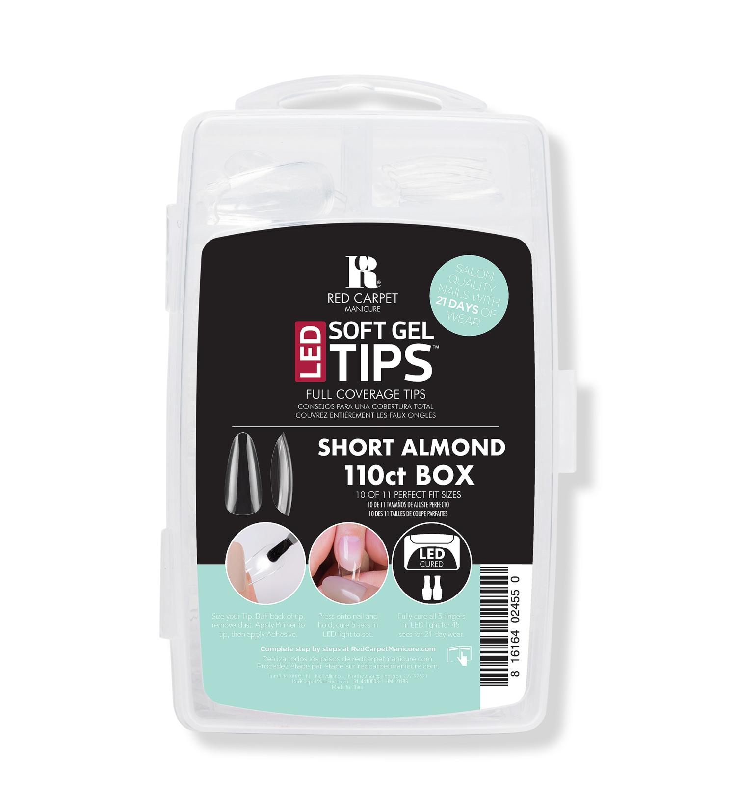 Red Carpet Manicure LED Soft Gel Short Almond Nail Tips 110 ct