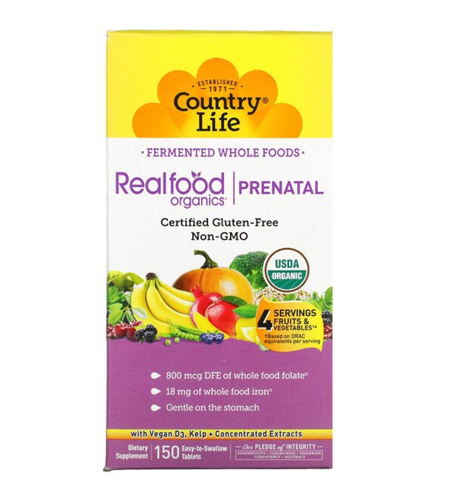 Country Life Realfood Organics Prenatal 150 Easy-to-Swallow Tablets