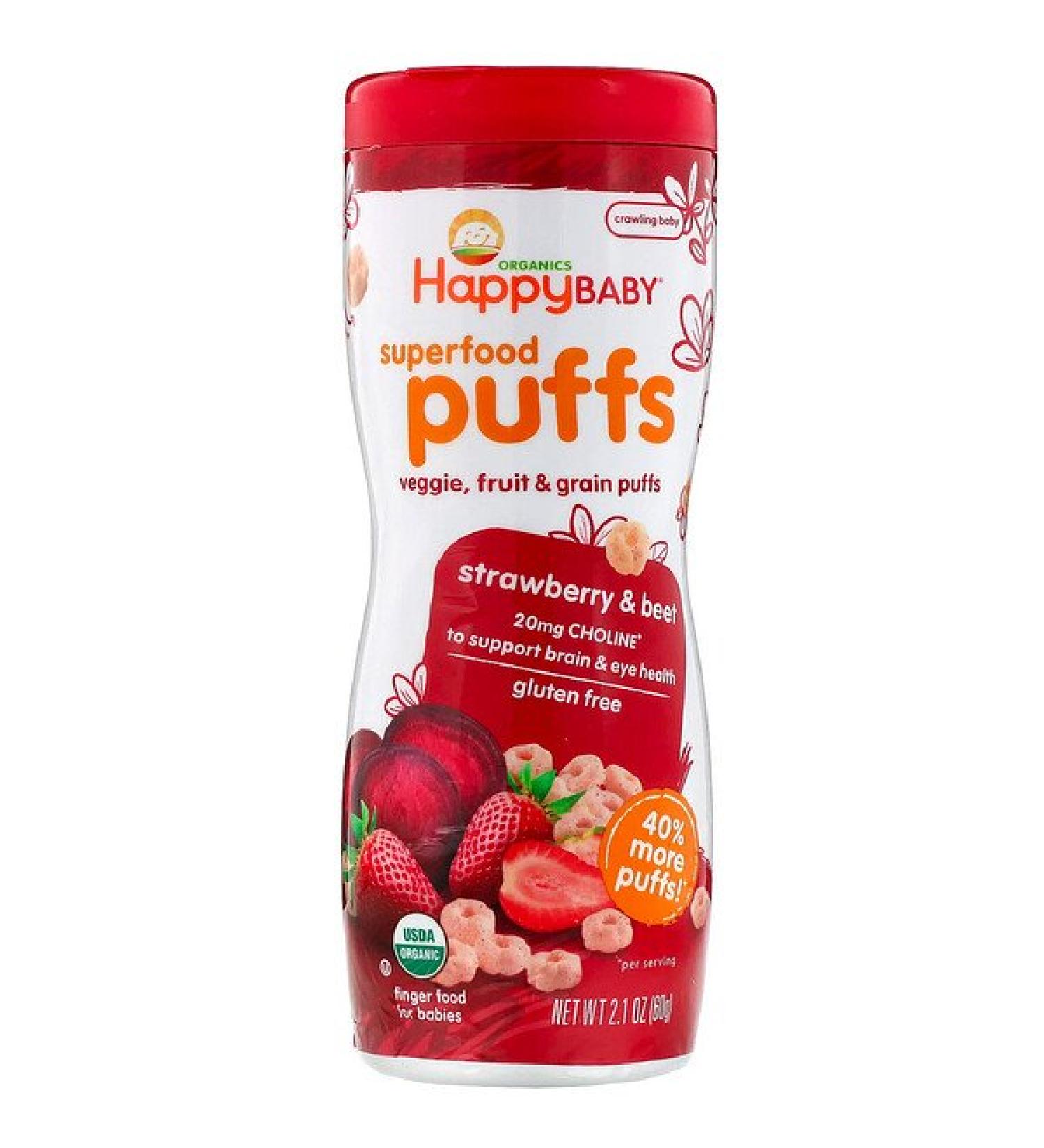 Happy Family Organics Superfood Puffs  Veggie Fruit & Grain  Strawberry & Beet 2.1 oz (60 g)