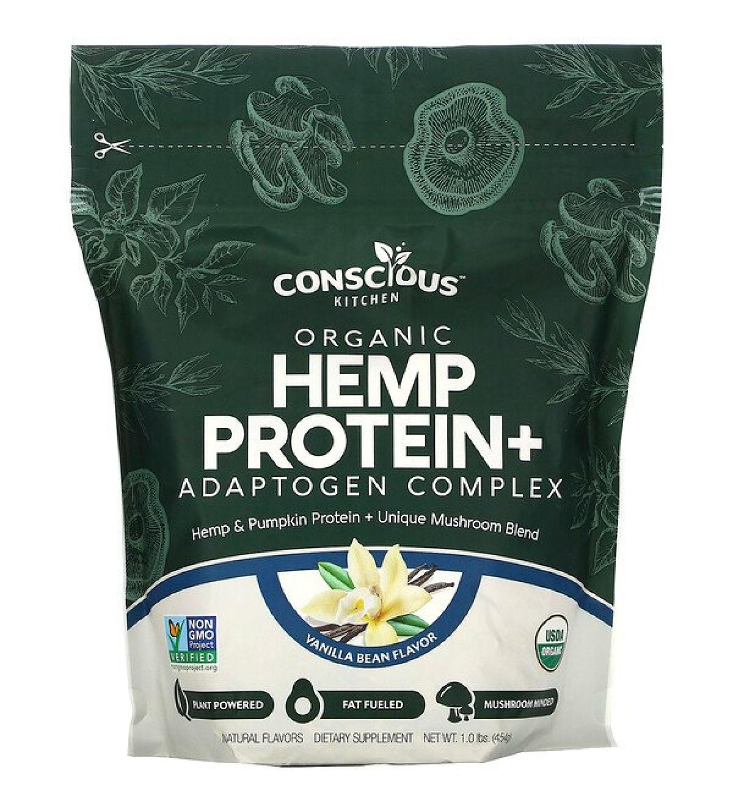 Conscious Kitchen Organic Hemp Protein+ Adaptogen Complex Vanilla Bean 1.0 lbs (454 g)