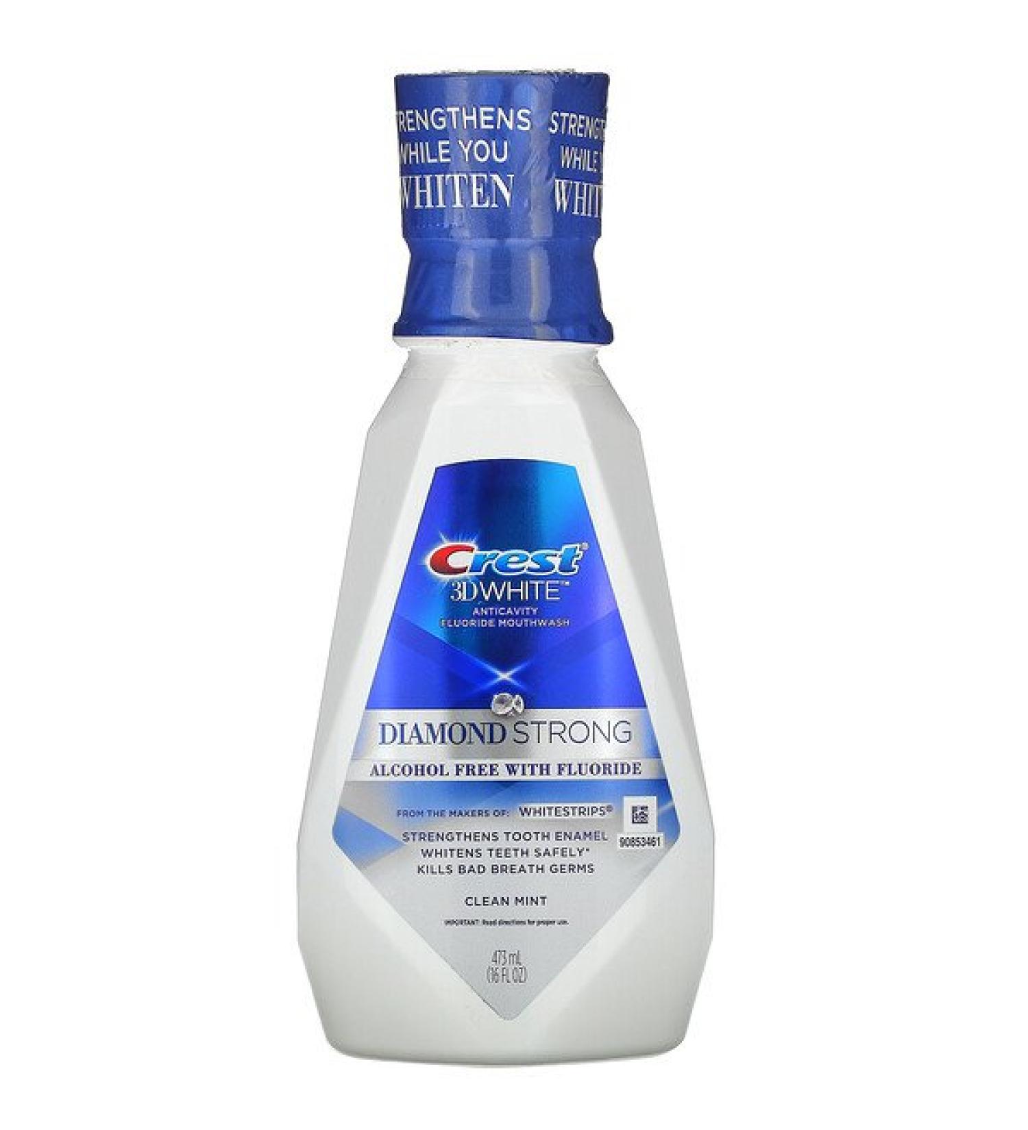 Crest 3D White Diamond Strong Mouthwash with Fluoride Alcohol Free Clean Mint 16 fl oz (473 ml)