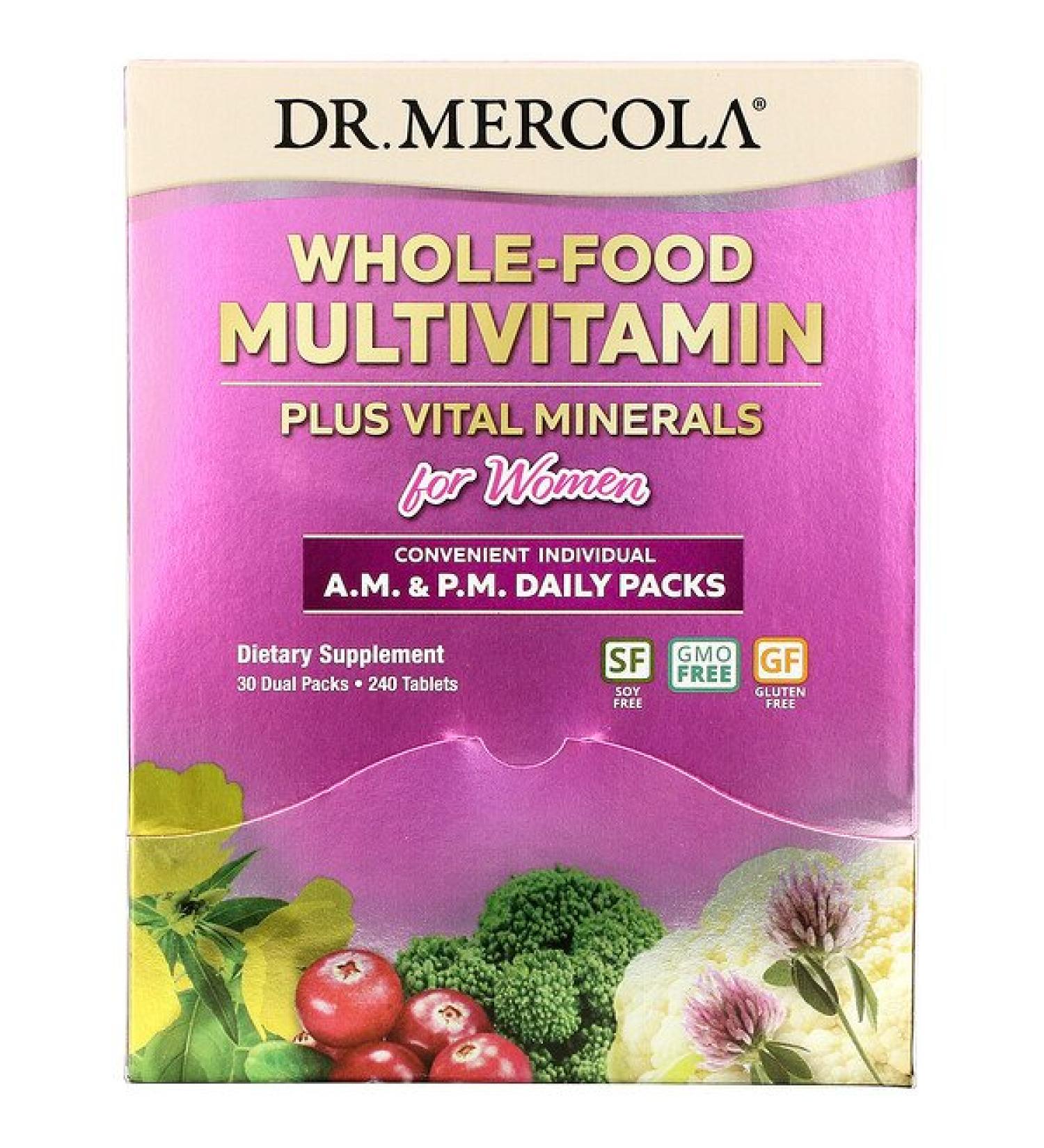 Dr. Mercola Whole-Food Multivitamin Plus Vital Minerals for Women A.M. & P.M. Daily Packs 30 Dual Packs