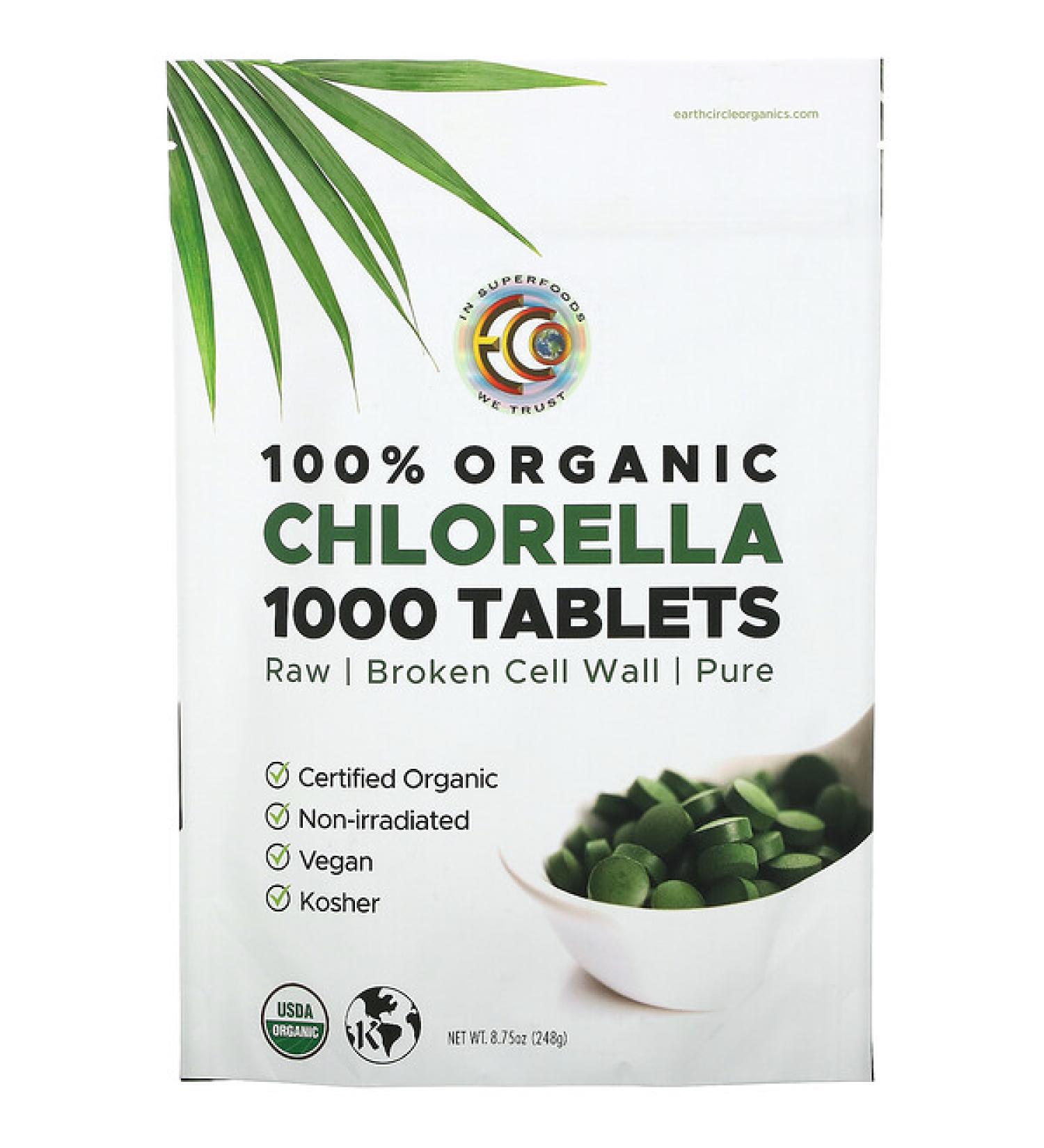 Earth Circle Organics 100% Organic Chlorella Tablets 1000 Tablets 8.75 oz (248 g)