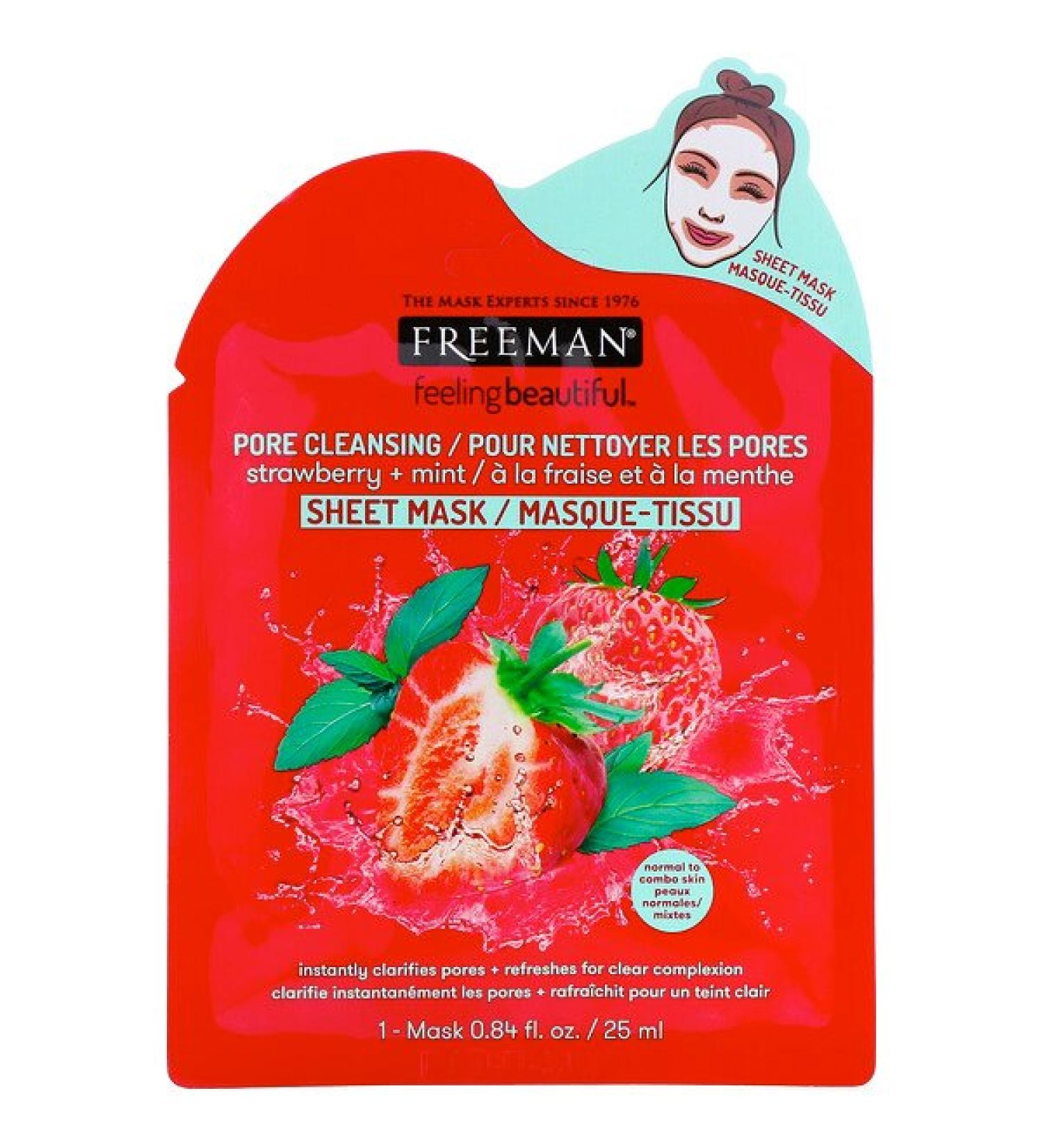 Freeman Beauty Feeling Beautiful Pore Cleansing Beauty Sheet Mask Strawberry + Mint 1 Mask
