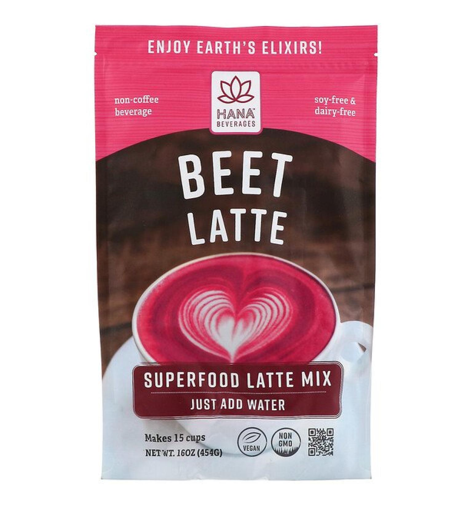 Hana Beverages Beet Latte Non-Coffee Superfood Beverage 16 oz (454 g)