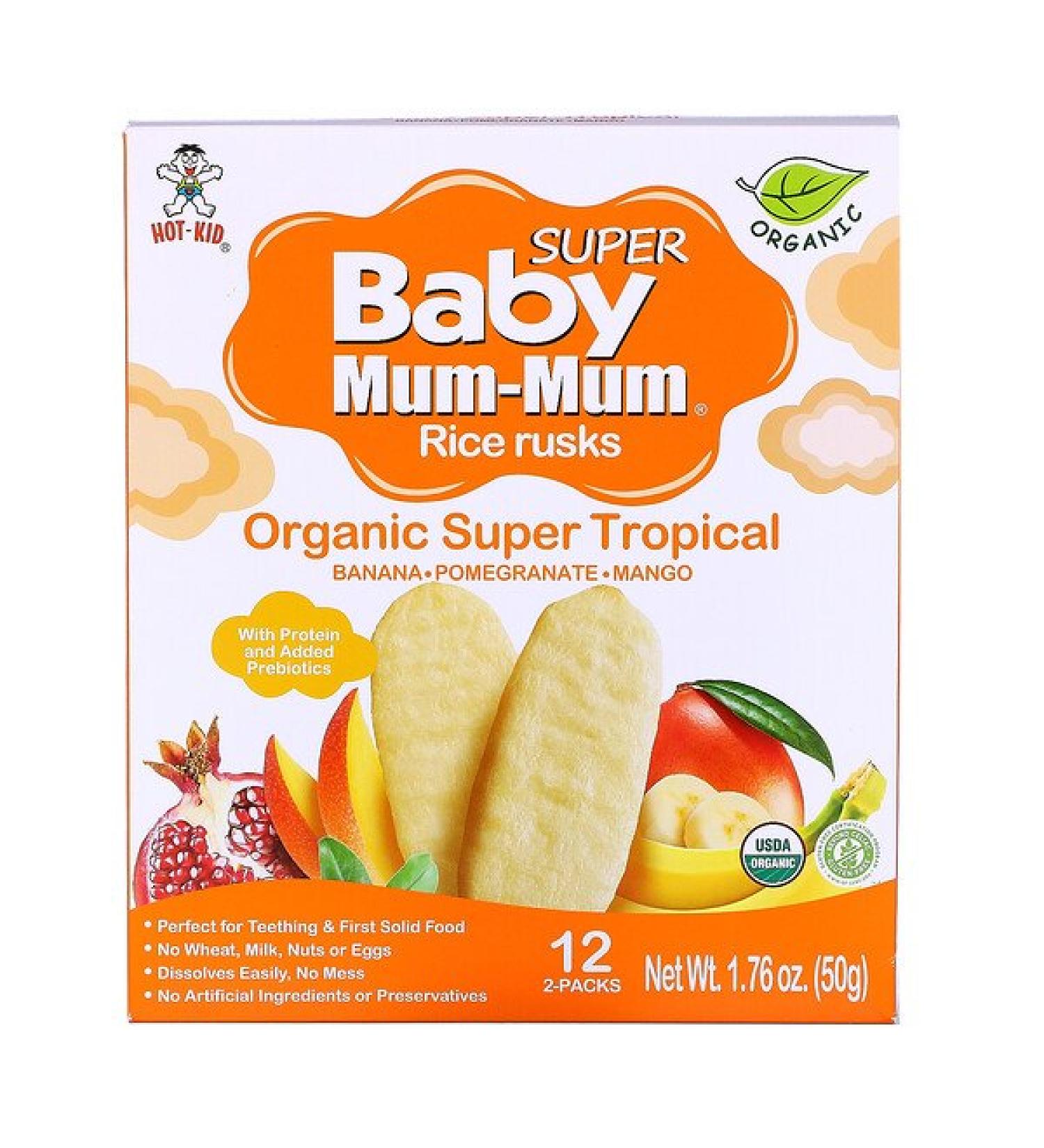 Hot Kid Baby Mum-Mum Rice Rusks Organic Super Tropical 12 2-Packs 1.76 oz (50 g) Each