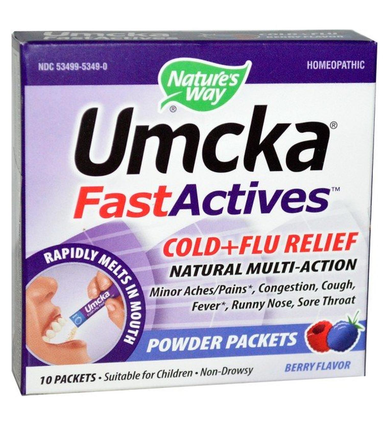 Nature's Way Umcka Fast Actives Cold + Flu Relief Non-Drowsy Berry Flavor 10 Powder Packets