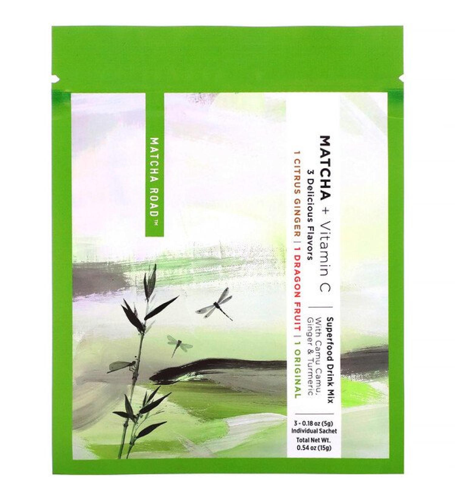 Matcha Road Matcha + Vitamin C Trial Pack (Citrus Ginger Dragon Fruit Original) 3 Packets 0.18 oz (5 g) Each