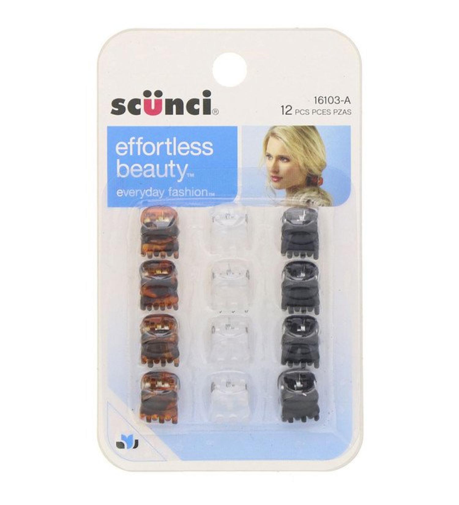 Scunci Effortless Beauty Mini Jaw Clips Assorted Colors 12 Pieces
