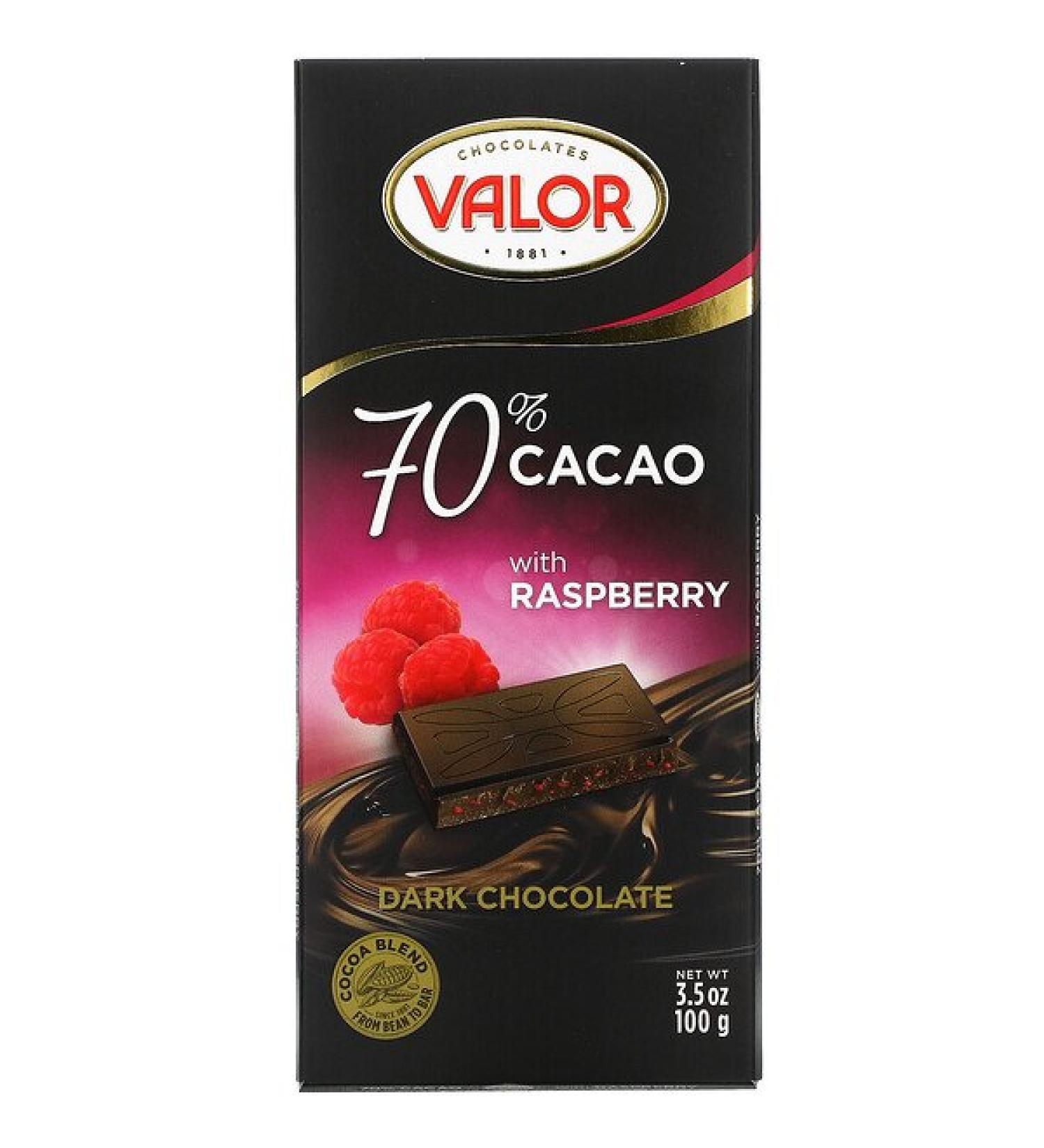 Valor Dark Chocolate 70% Cacao with Raspberry 3.5 oz (100 g)