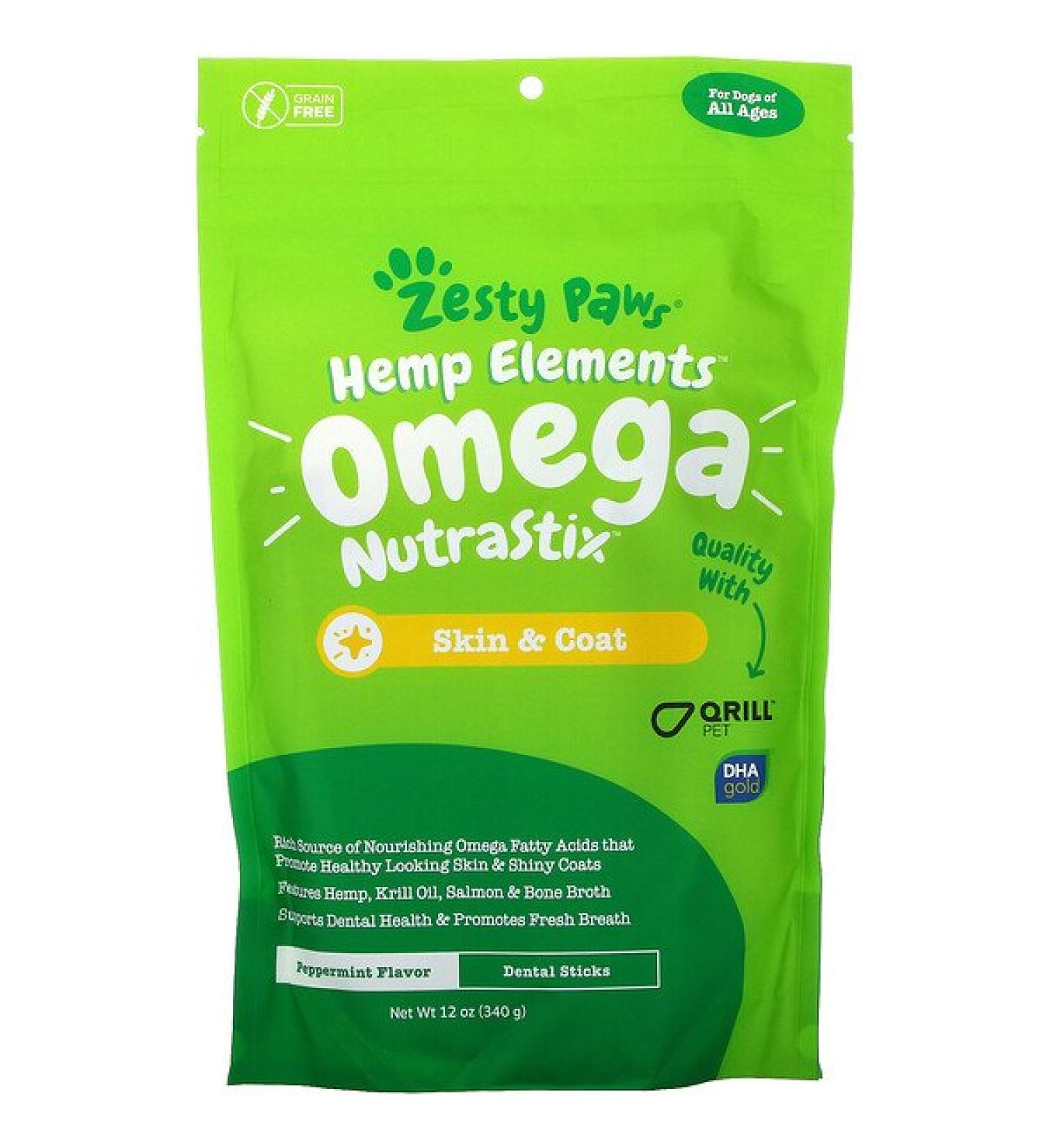 Zesty Paws Hemp Elements Omega NutraStix For Dogs All Ages Peppermint 12 oz ( 340 g)