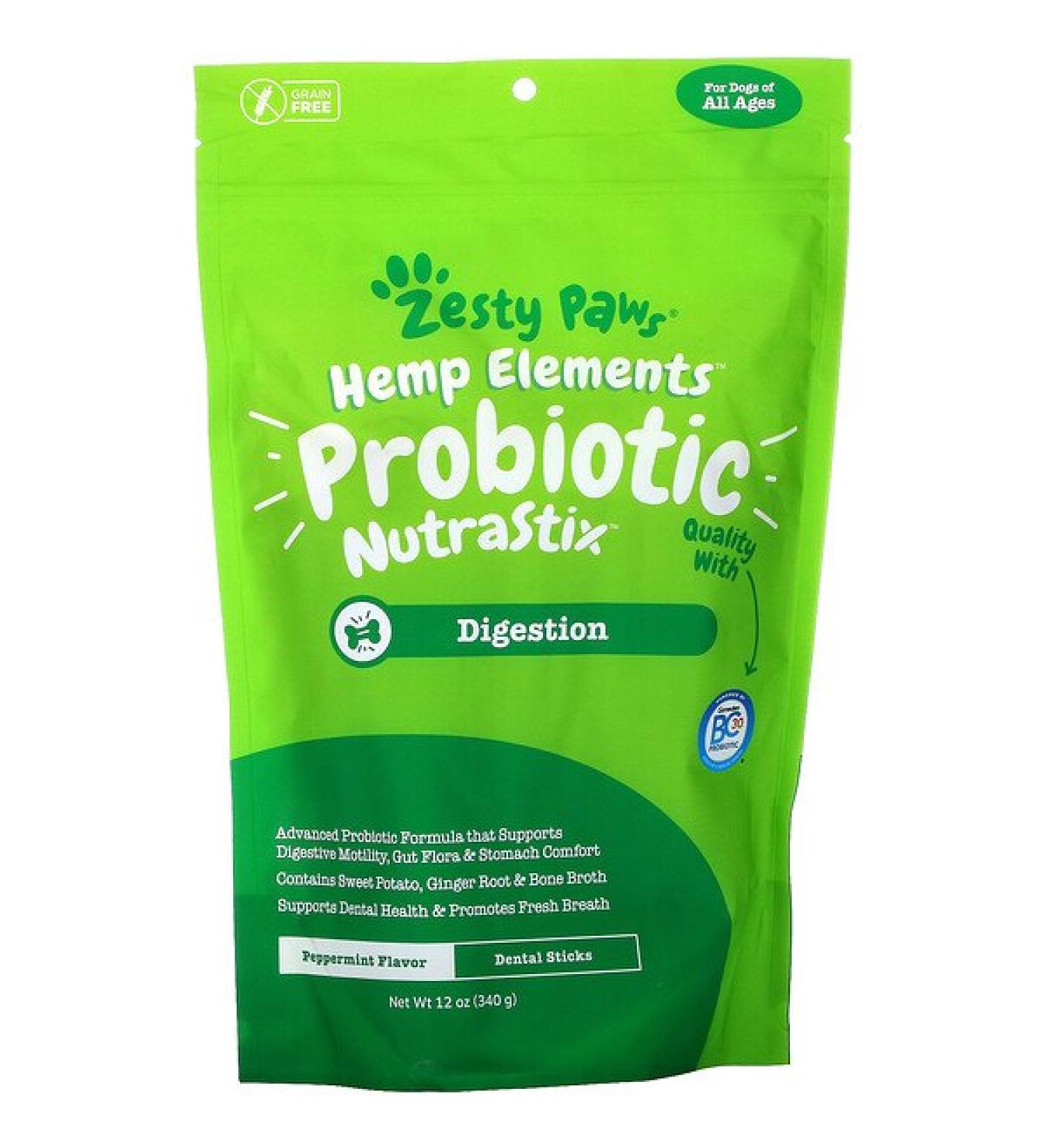 Zesty Paws Hemp Elements Probiotic NutraStix For Dogs All Ages Peppermint 12 oz (340 g)