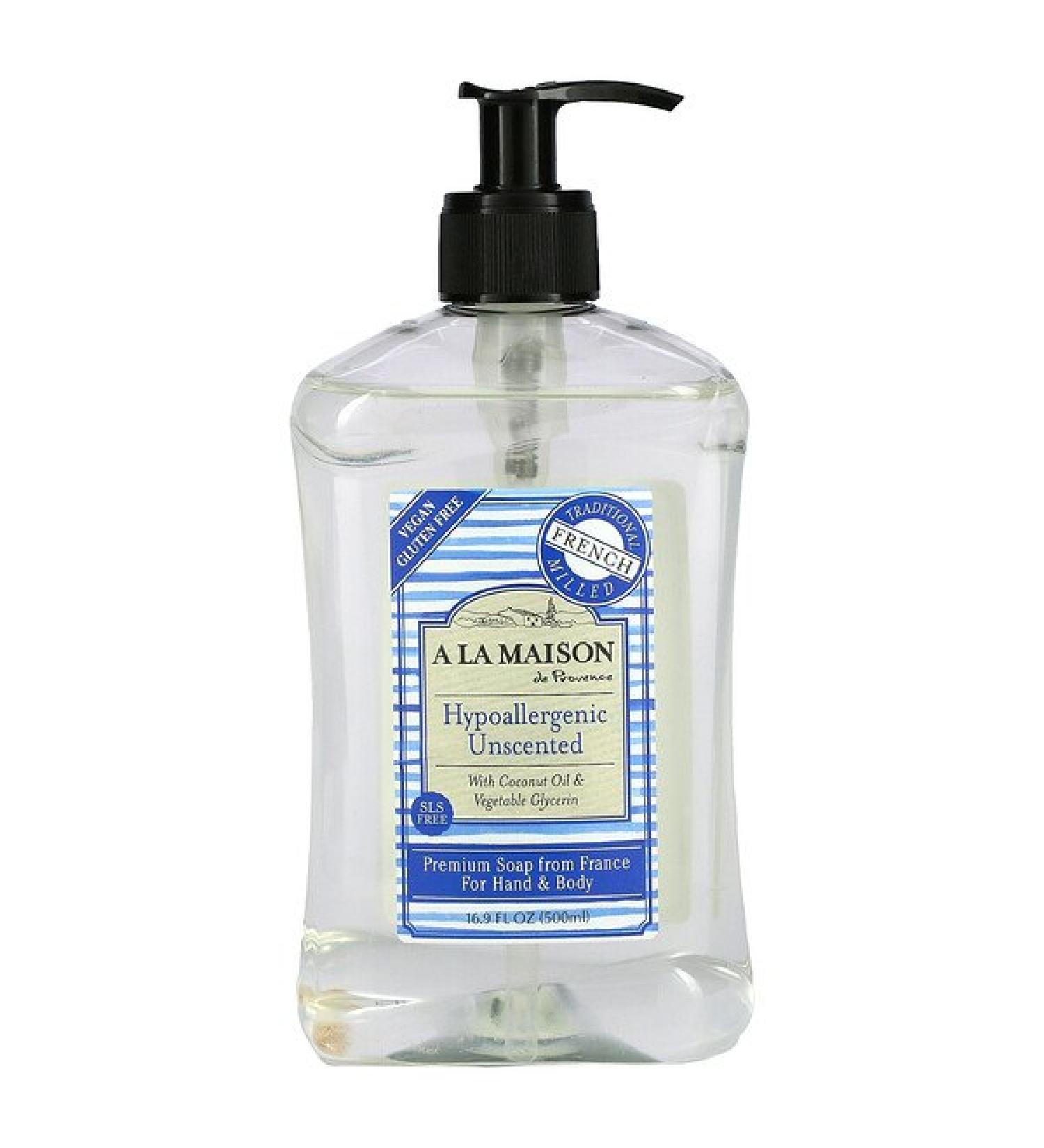 A La Maison de Provence Premium Soap For Hand & Body Hypoallergenic Unscented 16.9 fl oz (500 ml)