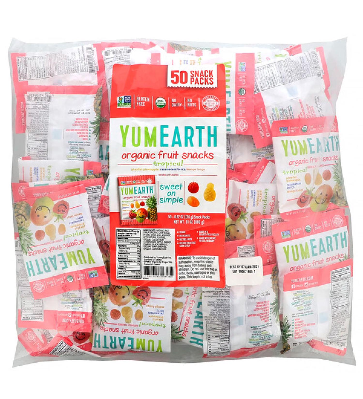 YumEarth Organic Fruit Snacks Tropical 50 Packs 0.62 oz (17.6 g) Each