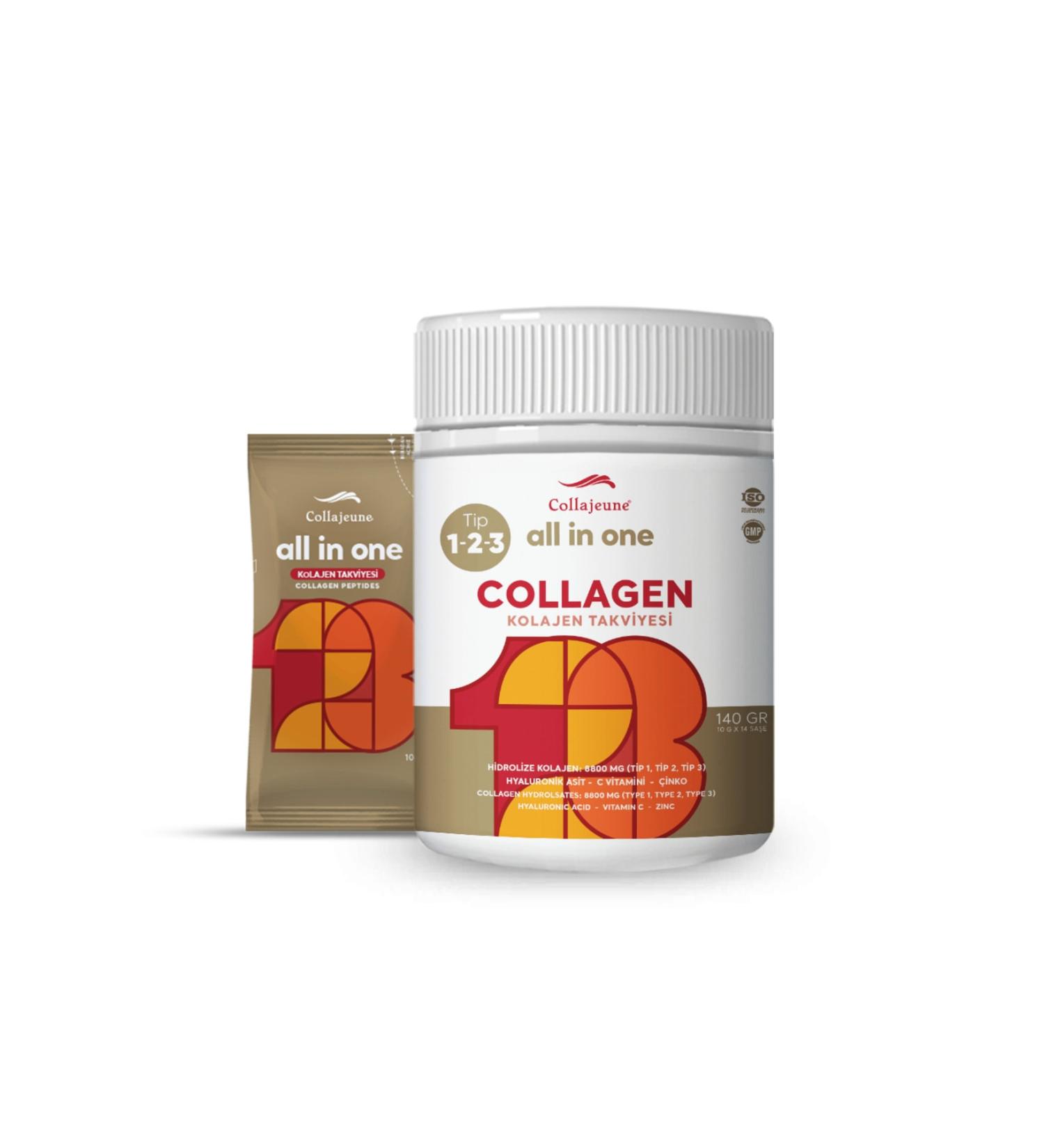 COLLAJEUNE All in One Collagen Supplement - Type 1 Type 2 Type 3 - (14 sachets x 10 000 mg)