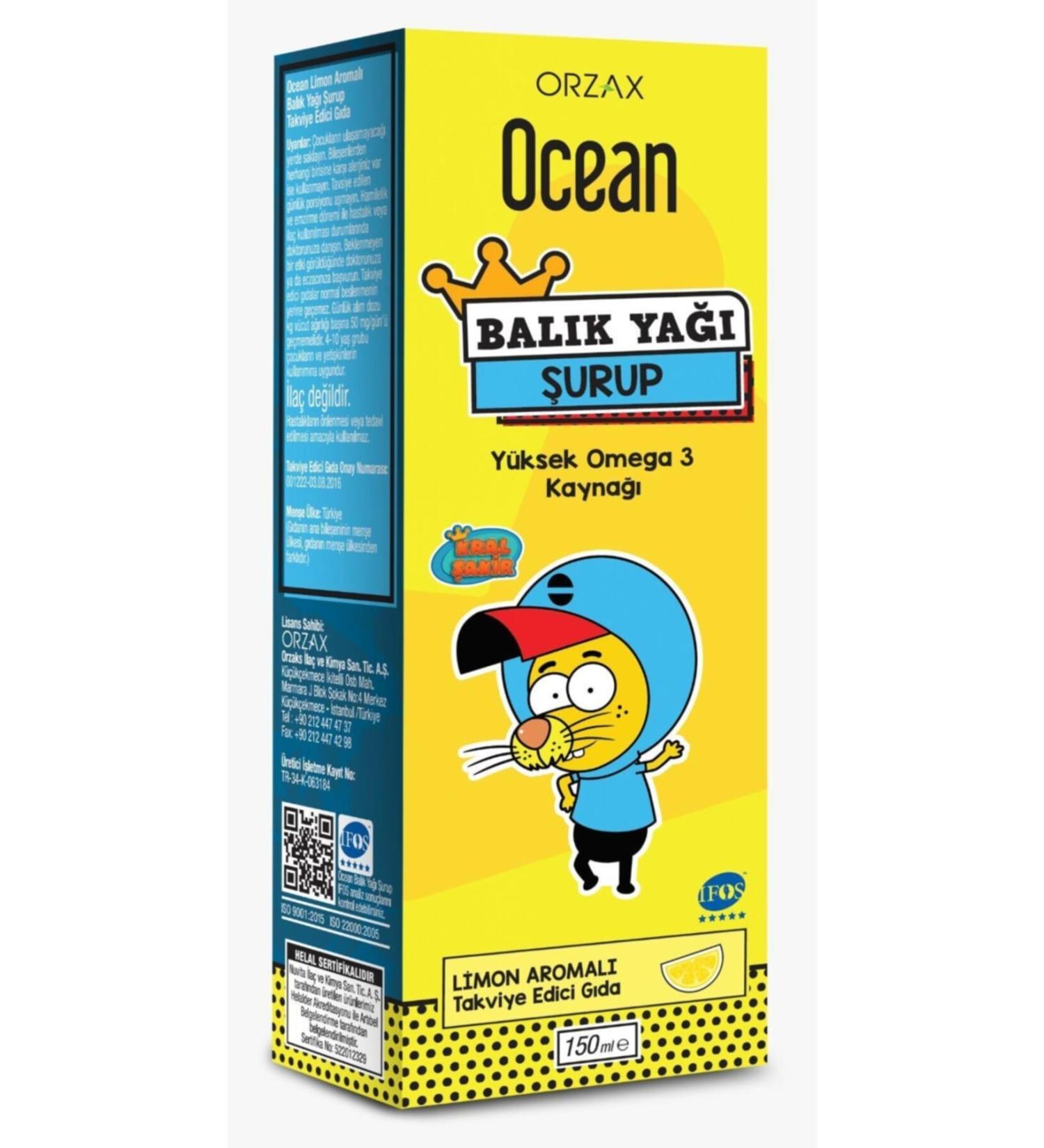 Ocean Orzax Fish Oil Syrup Lemon Flavored 150ml