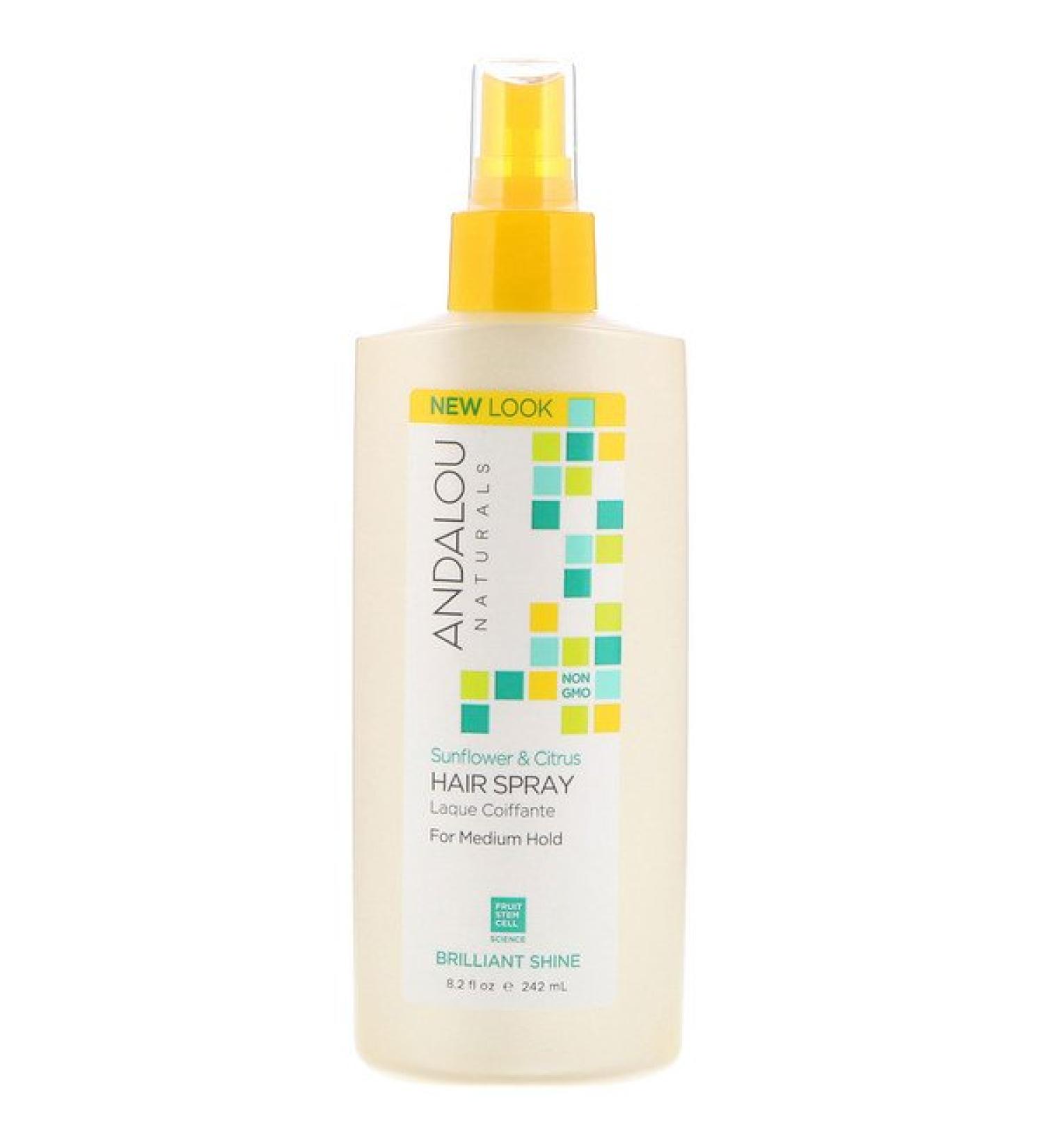 Andalou Naturals Hair Spray Brilliant Shine Sunflower & Citrus Medium Hold 8.2 fl oz (242 ml)
